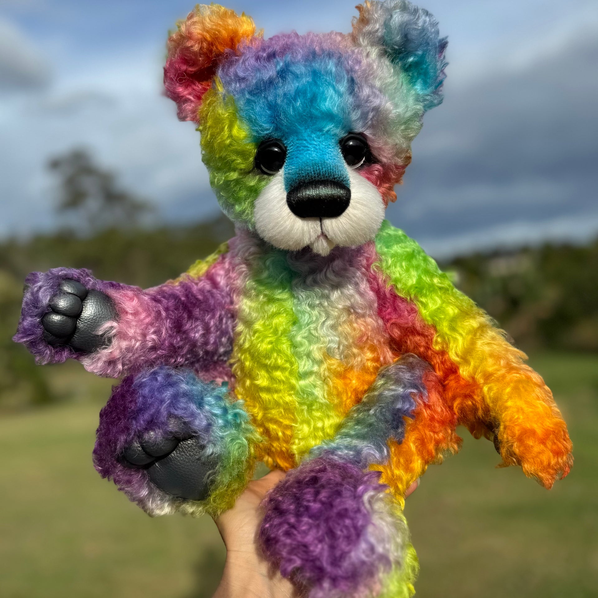 Winston Shimmerwink - 18" Hand-dyed Rainbow Super Curls Mohair Artist Bear by Emma's Bears - OOAK