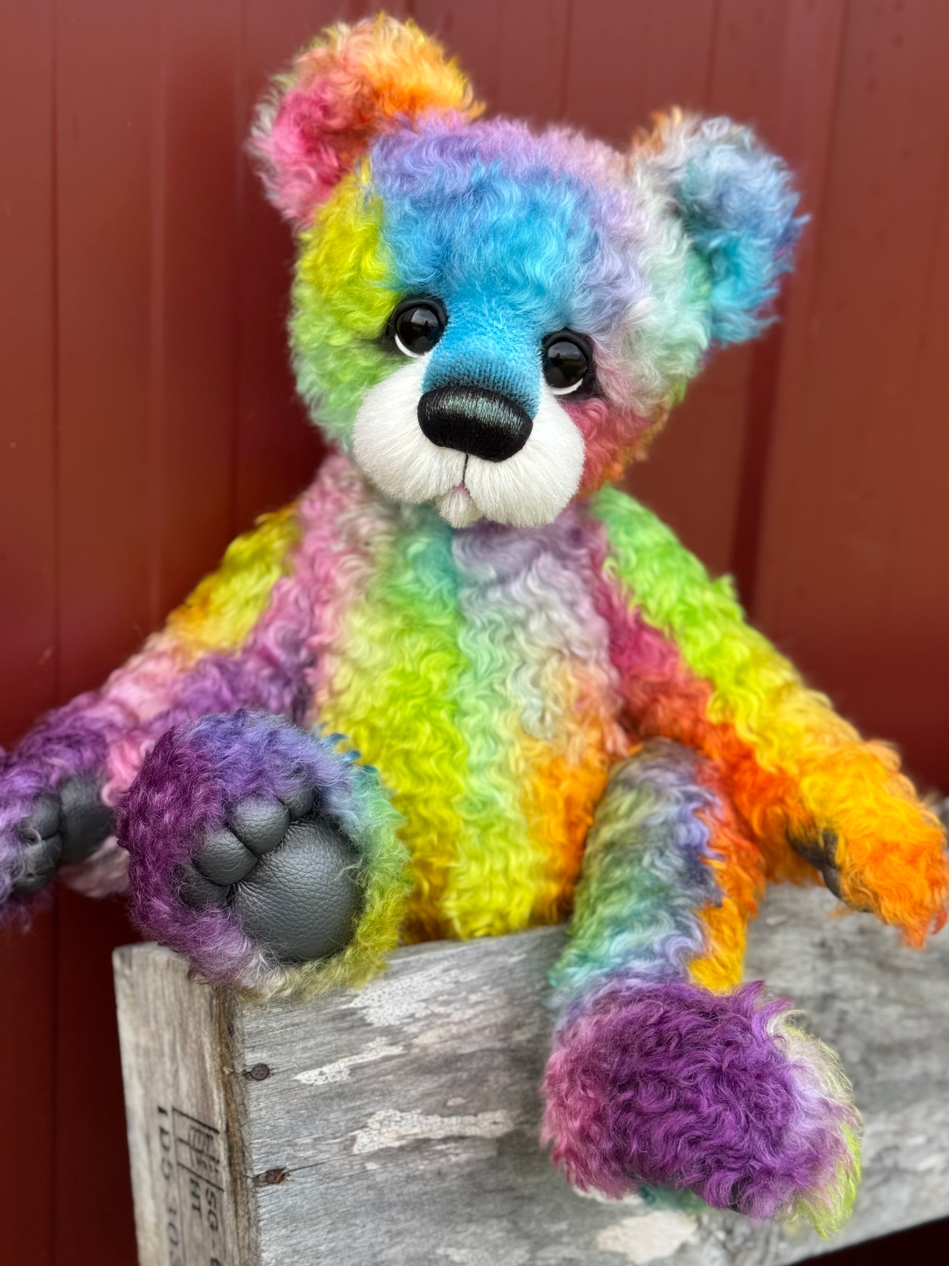 Winston Shimmerwink - 18" Hand-dyed Rainbow Super Curls Mohair Artist Bear by Emma's Bears - OOAK