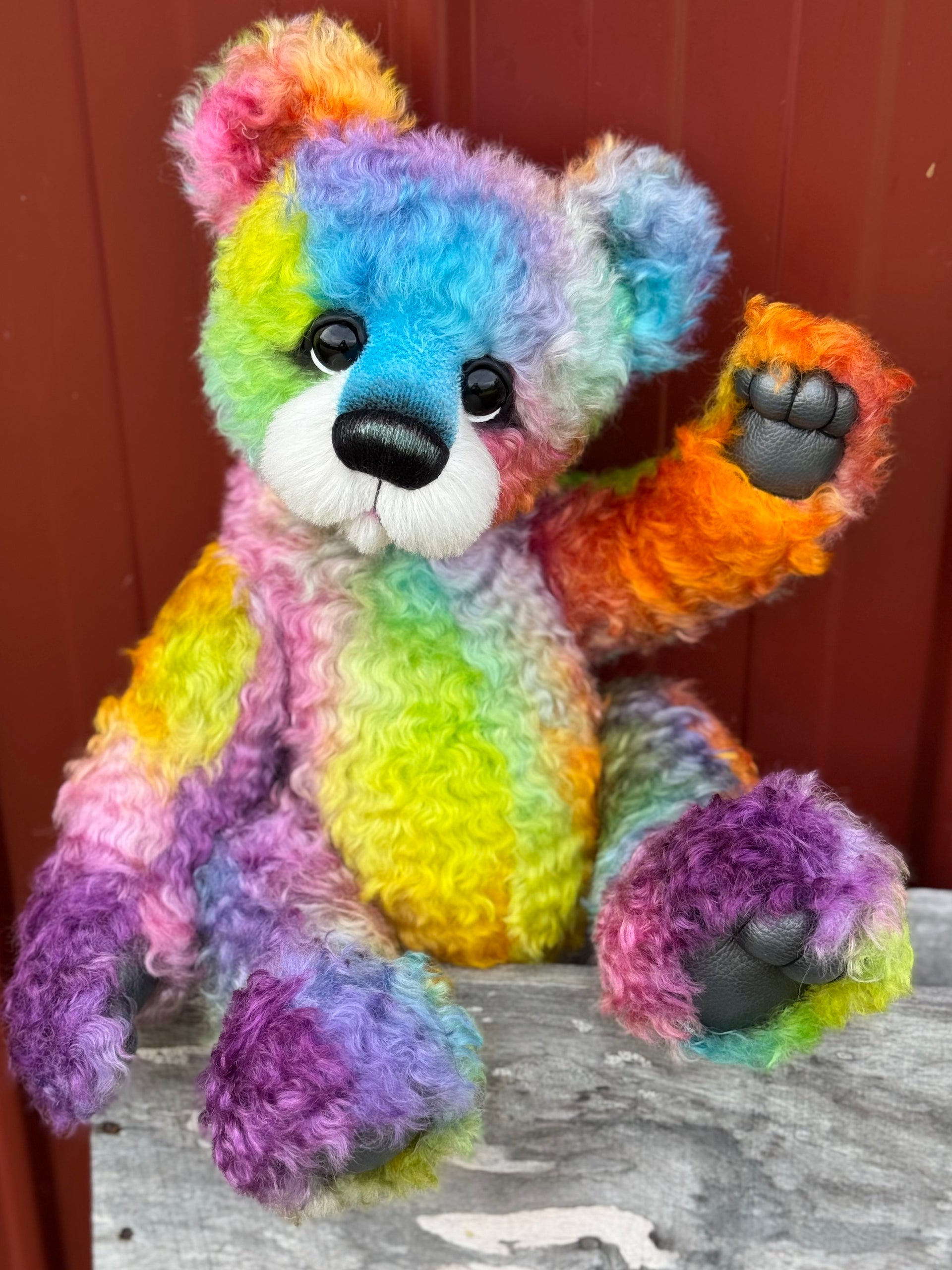 Winston Shimmerwink - 18" Hand-dyed Rainbow Super Curls Mohair Artist Bear by Emma's Bears - OOAK