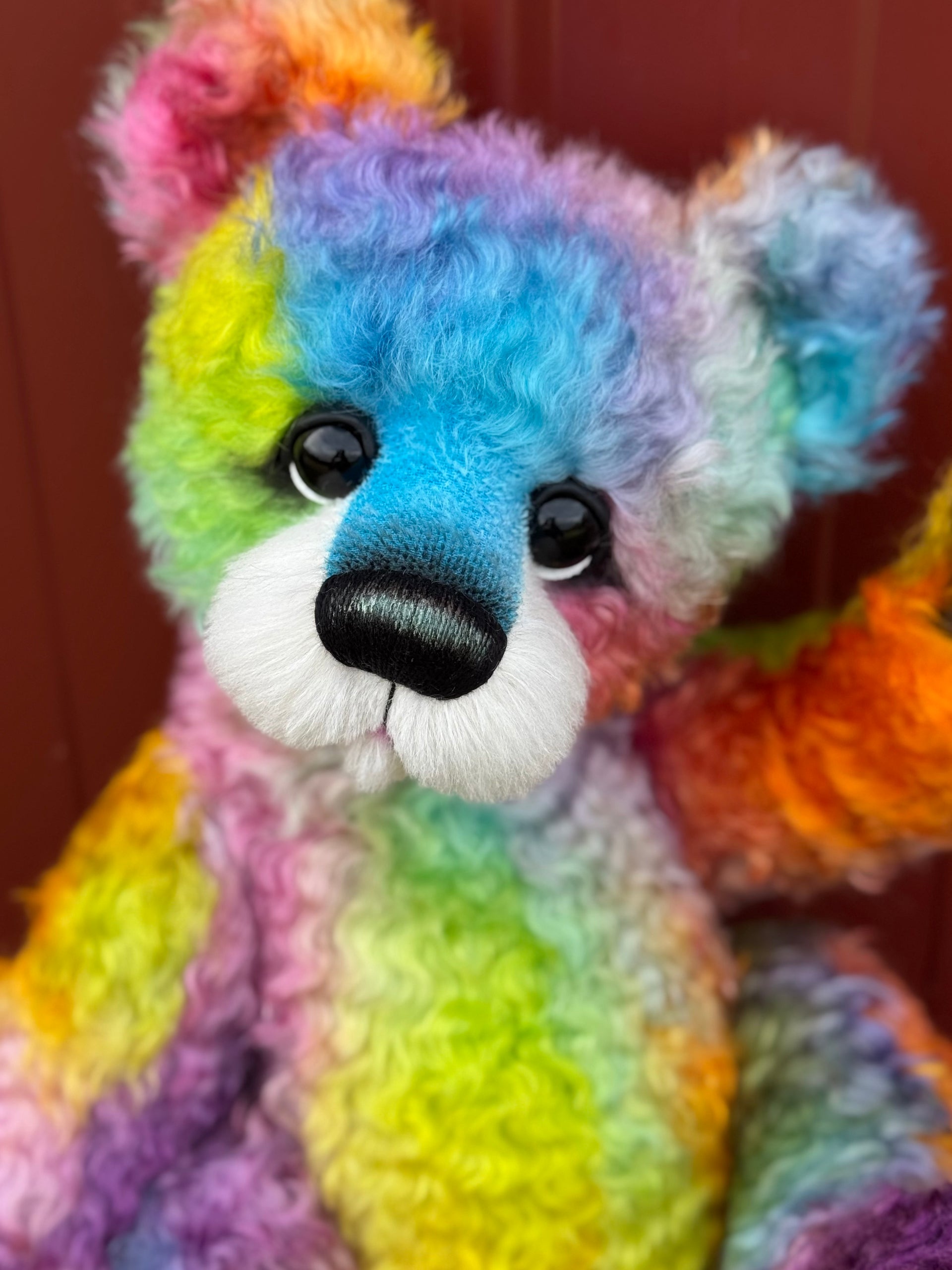 Winston Shimmerwink - 18" Hand-dyed Rainbow Super Curls Mohair Artist Bear by Emma's Bears - OOAK