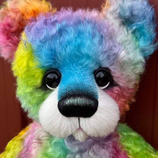 Winston Shimmerwink - 18" Hand-dyed Rainbow Super Curls Mohair Artist Bear by Emma's Bears - OOAK