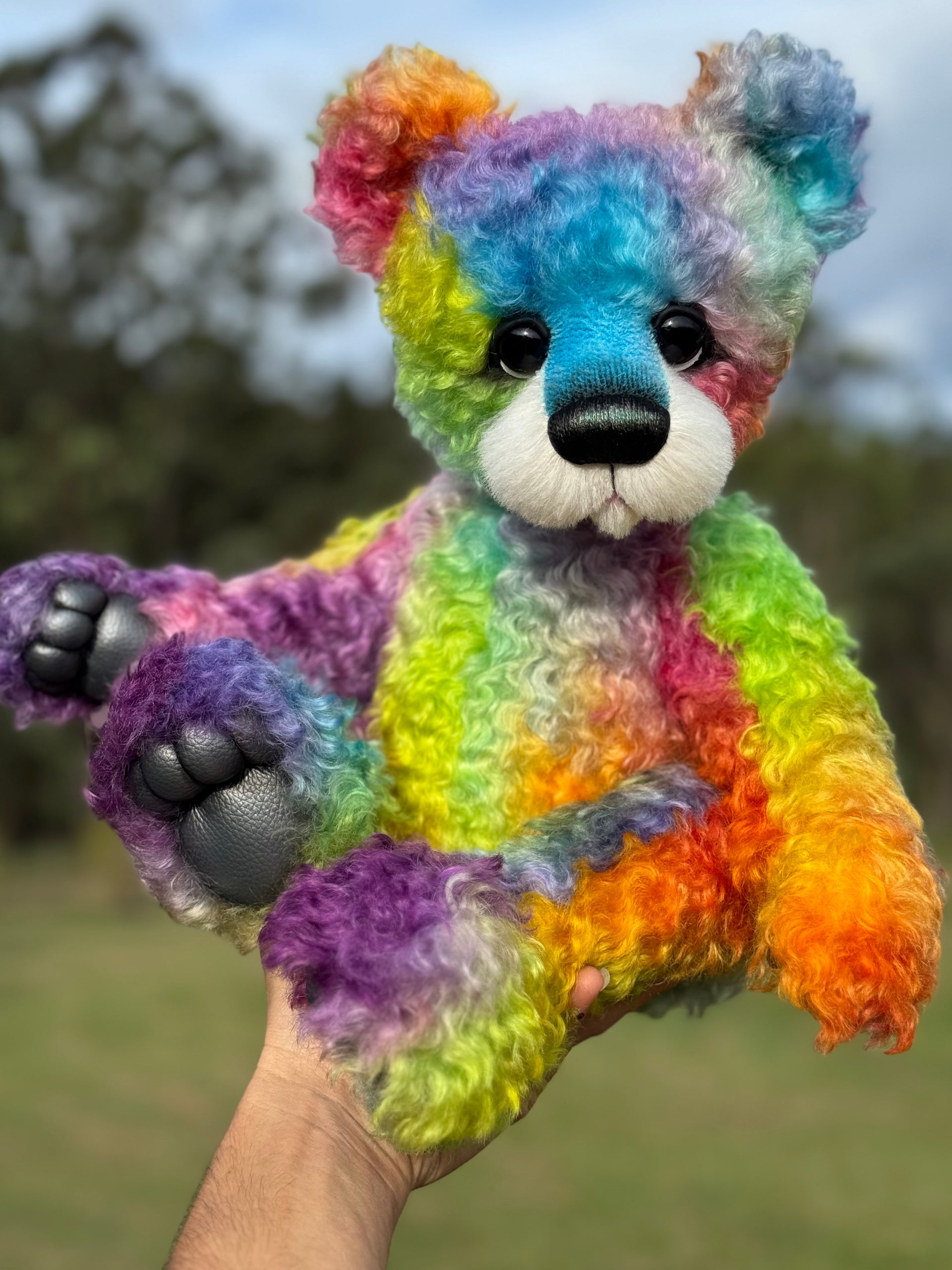 Winston Shimmerwink - 18" Hand-dyed Rainbow Super Curls Mohair Artist Bear by Emma's Bears - OOAK
