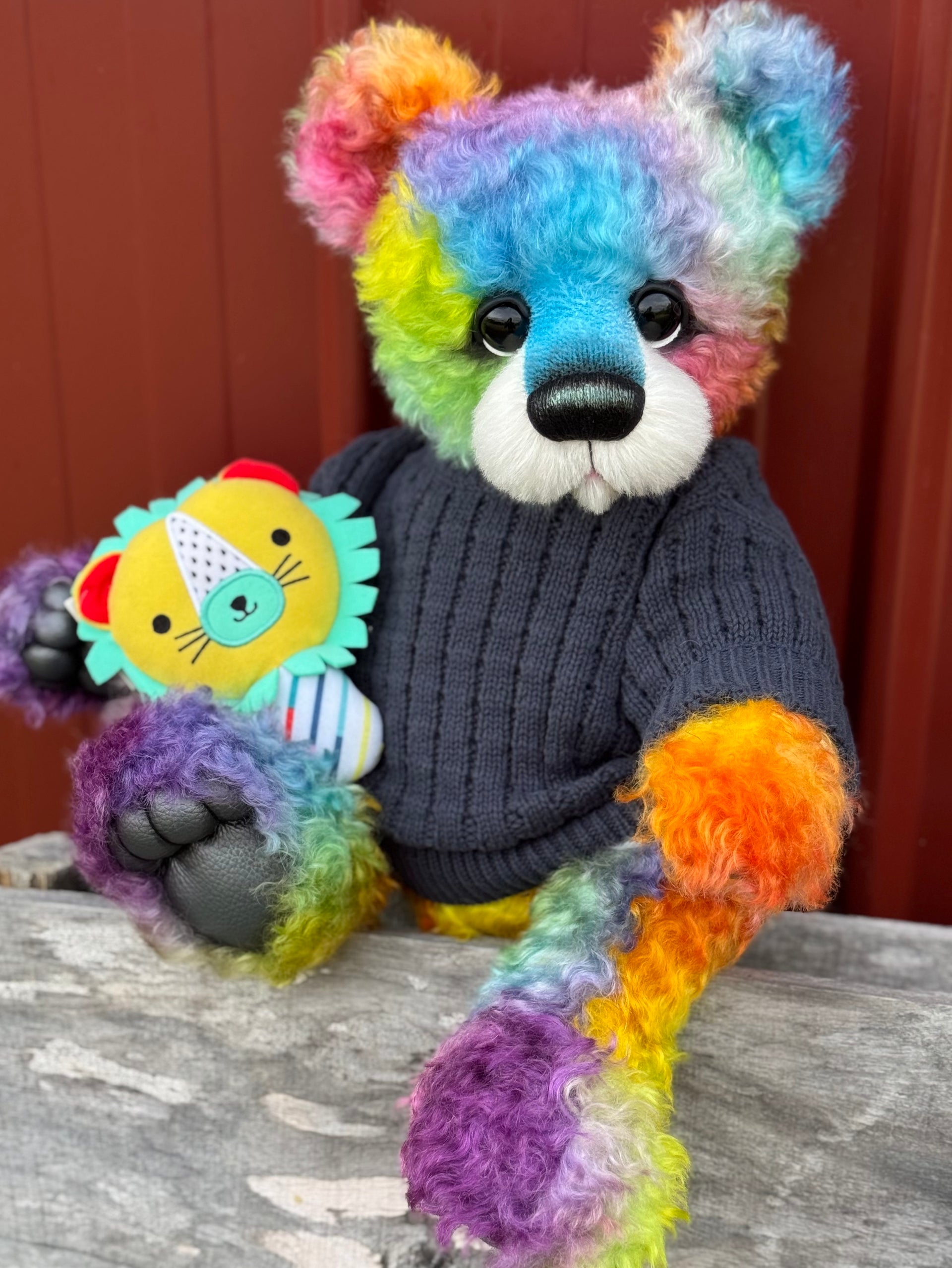 Winston Shimmerwink - 18" Hand-dyed Rainbow Super Curls Mohair Artist Bear by Emma's Bears - OOAK