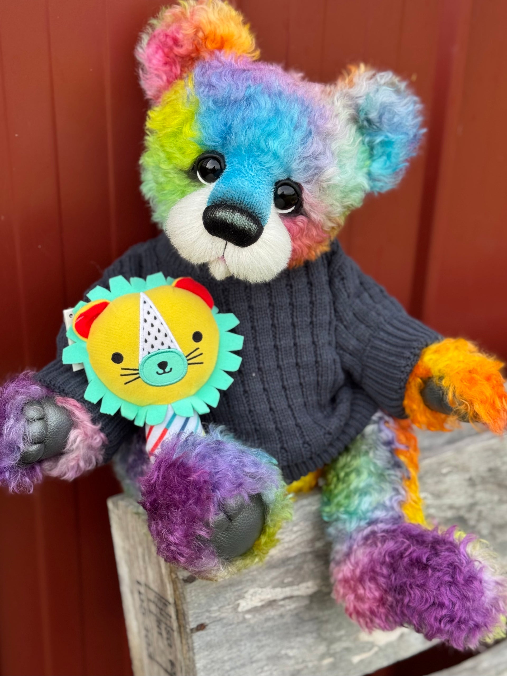 Winston Shimmerwink - 18" Hand-dyed Rainbow Super Curls Mohair Artist Bear by Emma's Bears - OOAK