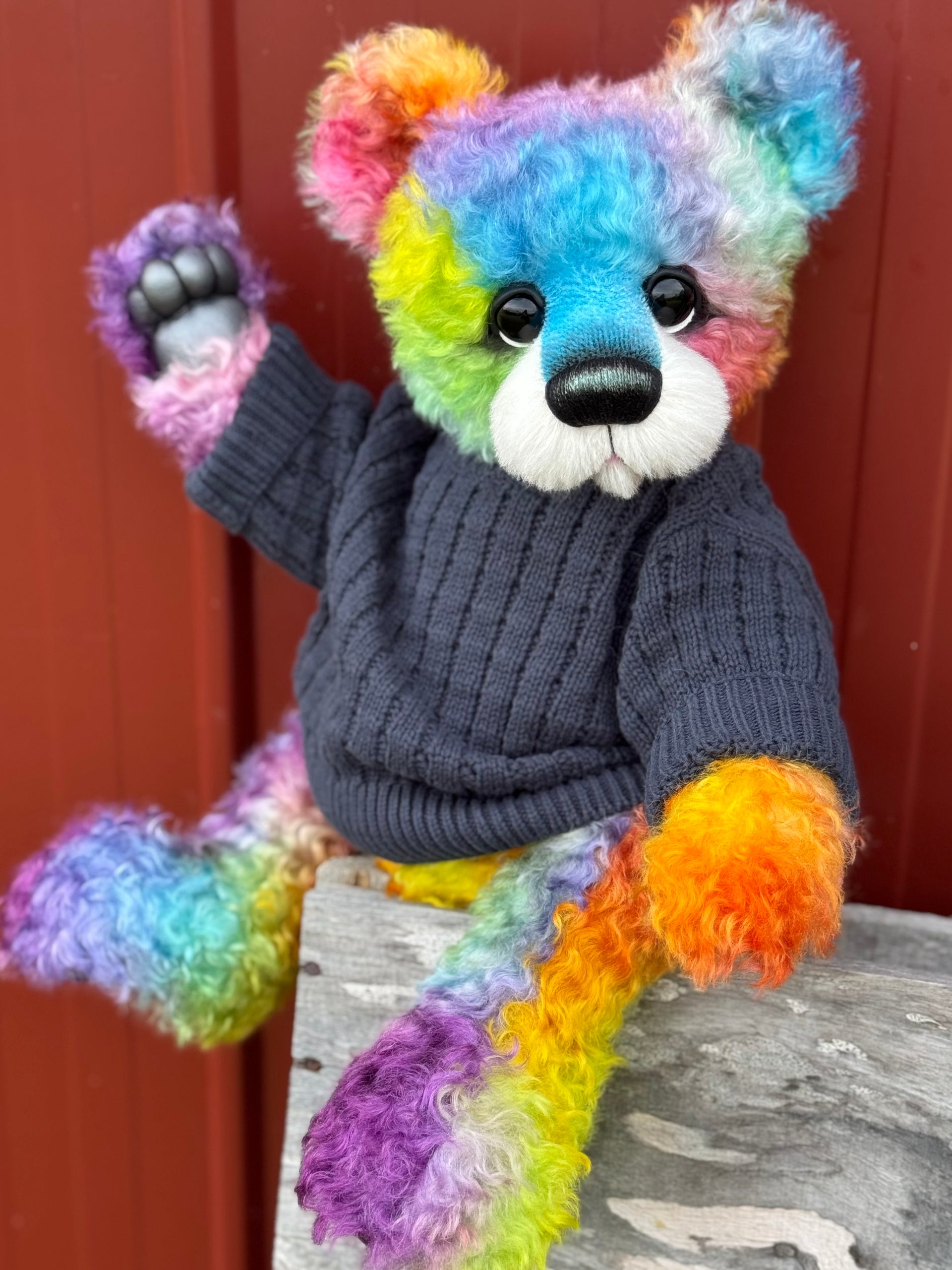 Winston Shimmerwink - 18" Hand-dyed Rainbow Super Curls Mohair Artist Bear by Emma's Bears - OOAK
