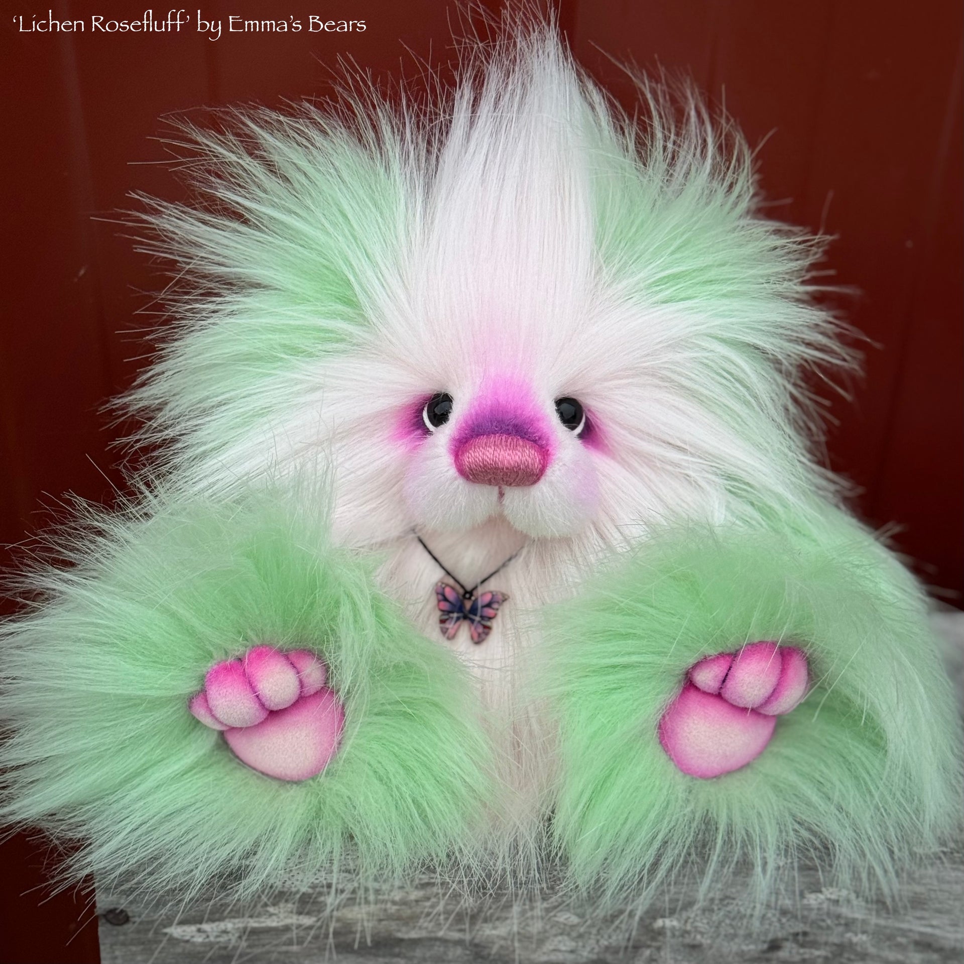 Lichen Rosefluff - 9" faux fur Artist Bear by Emma's Bears - OOAK