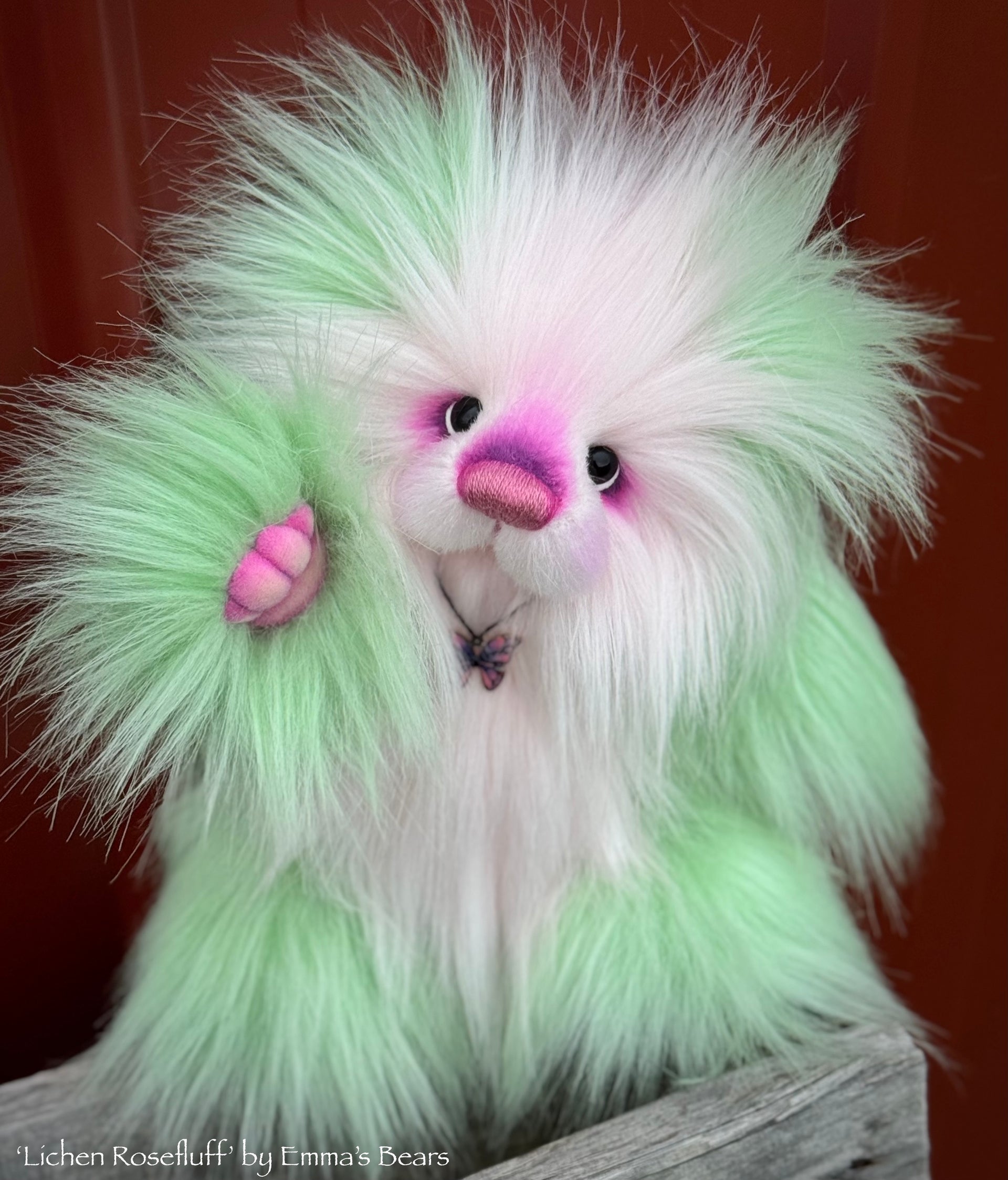 Lichen Rosefluff - 9" faux fur Artist Bear by Emma's Bears - OOAK