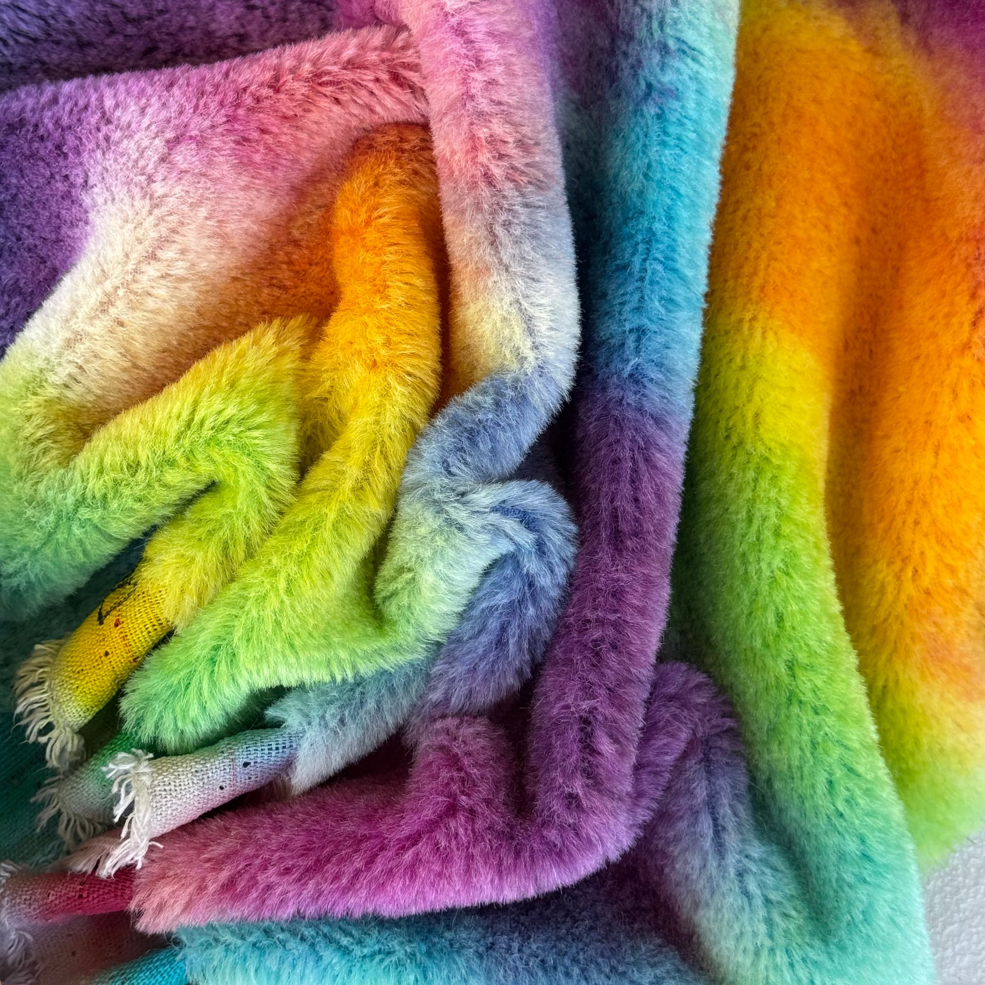 10mm Alpaca  - Hand Dyed Rainbow Crush - Fat 1/8m  - DEC012