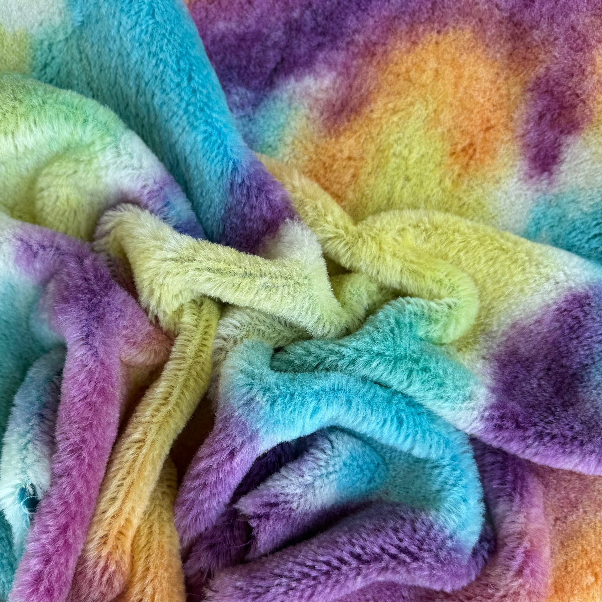 10mm Alpaca  - Hand Dyed Pastel Rainbow Clouds - Fat 1/4m  - DEC020