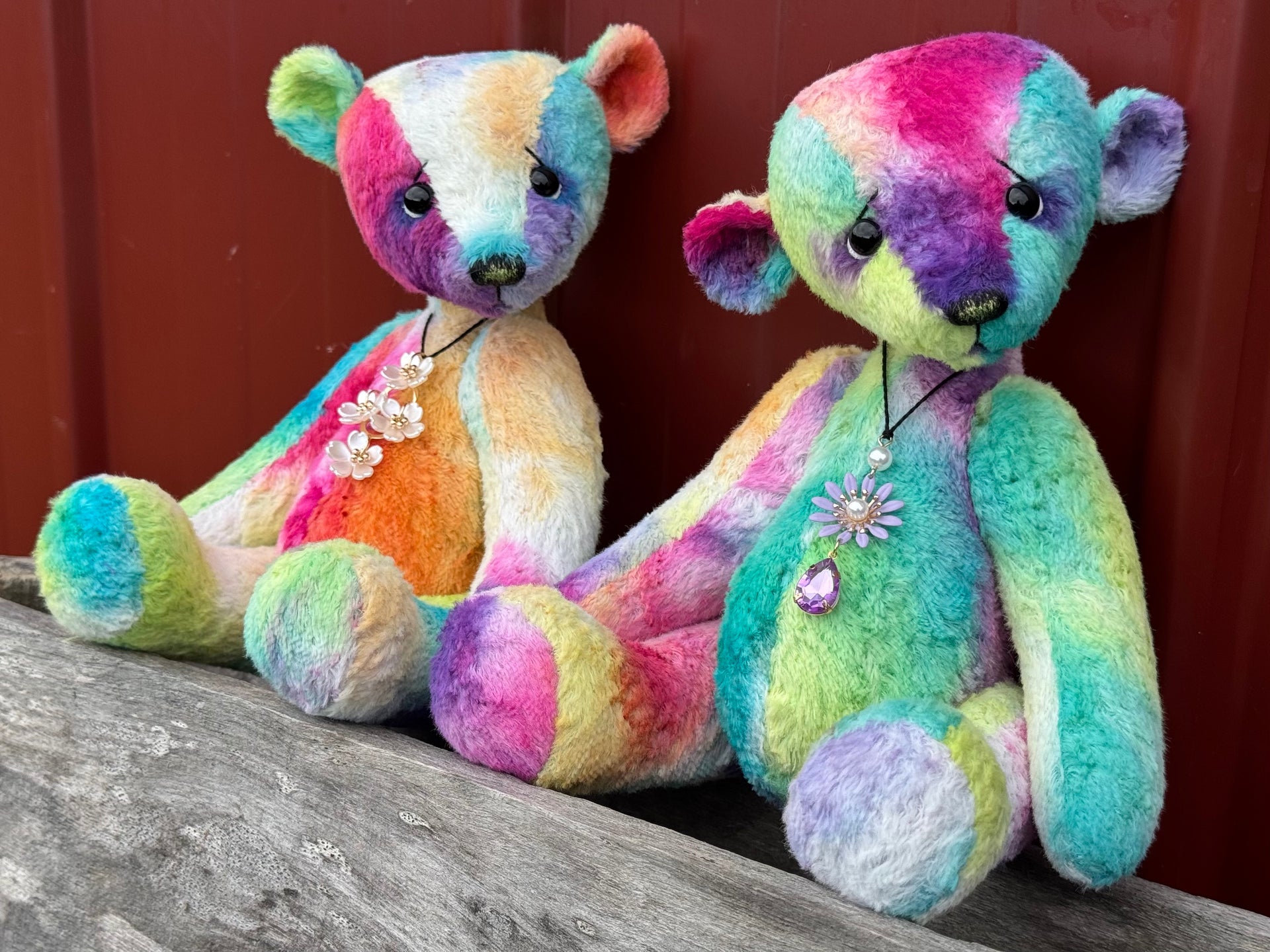 Motley - 10" Hand-dyed Rainbow Viscose artist bear by Emma's Bears - OOAK