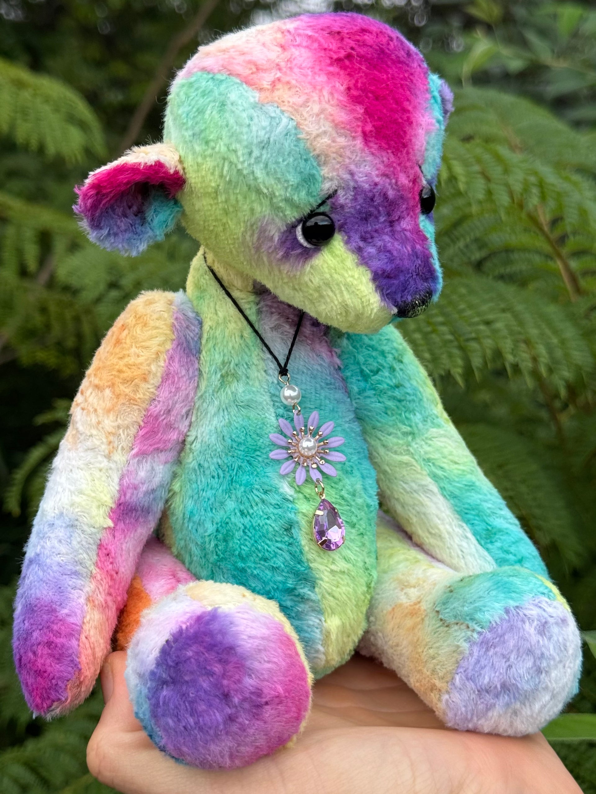 Medley - 10" Hand-dyed Rainbow Viscose artist bear by Emma's Bears - OOAK