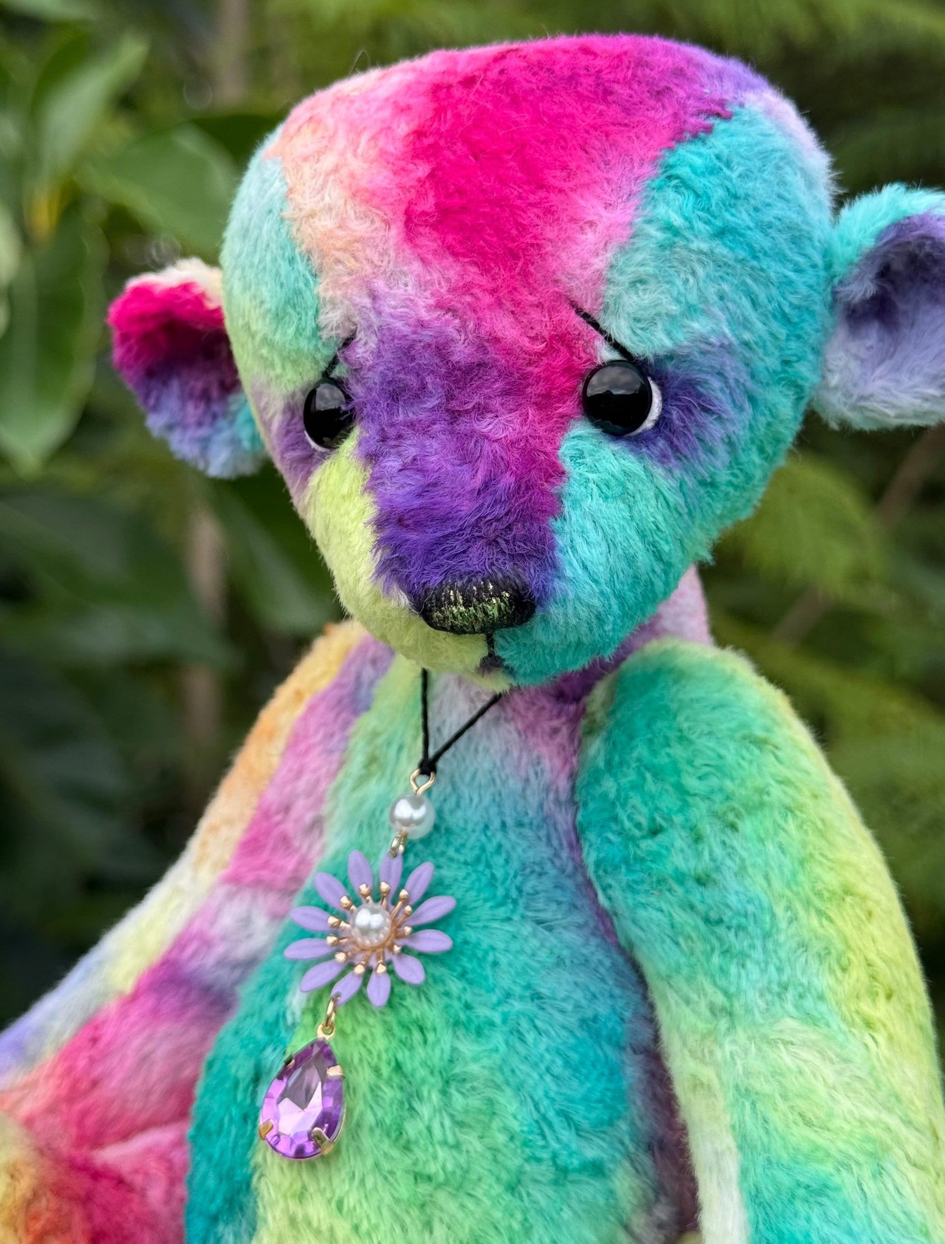 Medley - 10" Hand-dyed Rainbow Viscose artist bear by Emma's Bears - OOAK