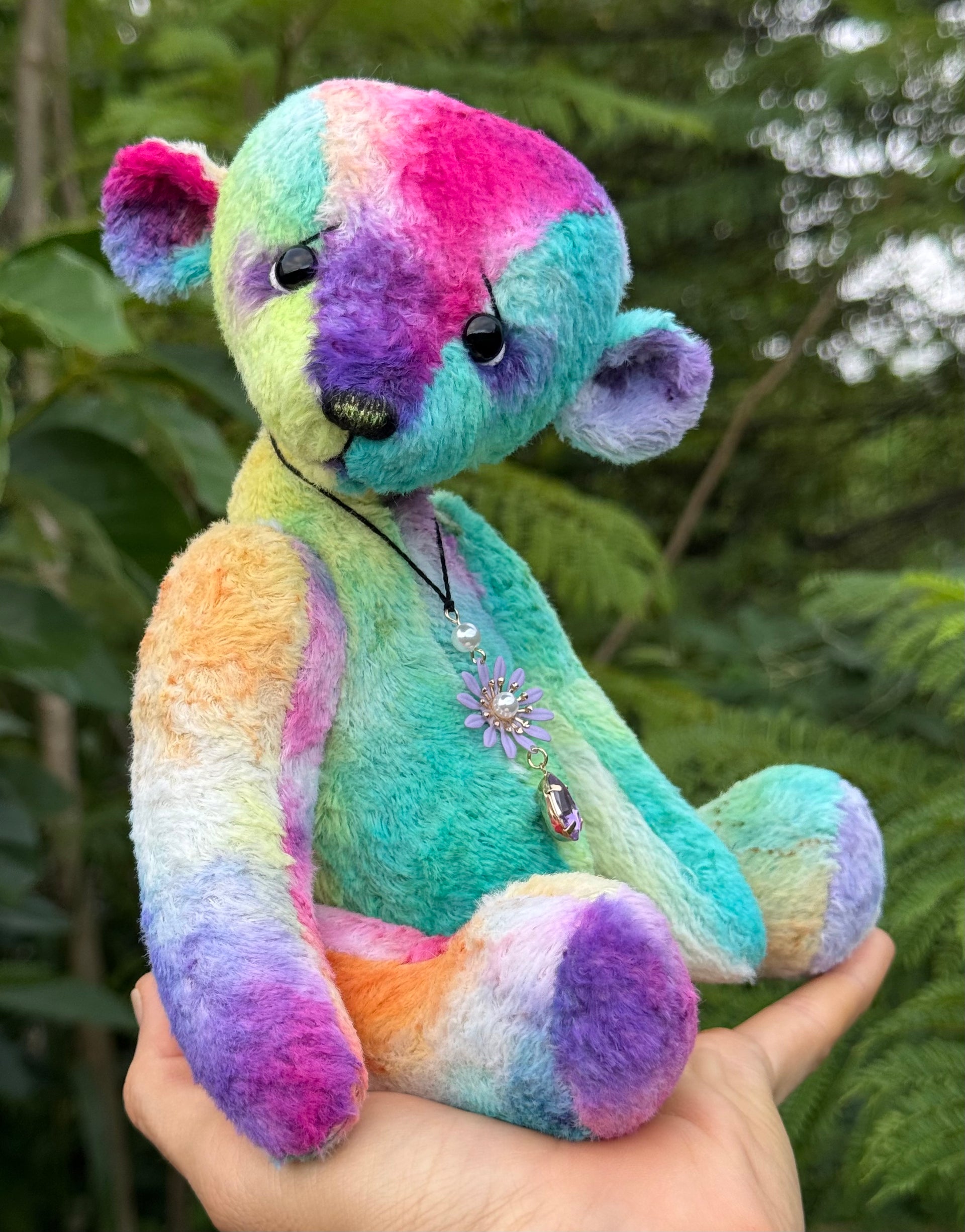 Medley - 10" Hand-dyed Rainbow Viscose artist bear by Emma's Bears - OOAK