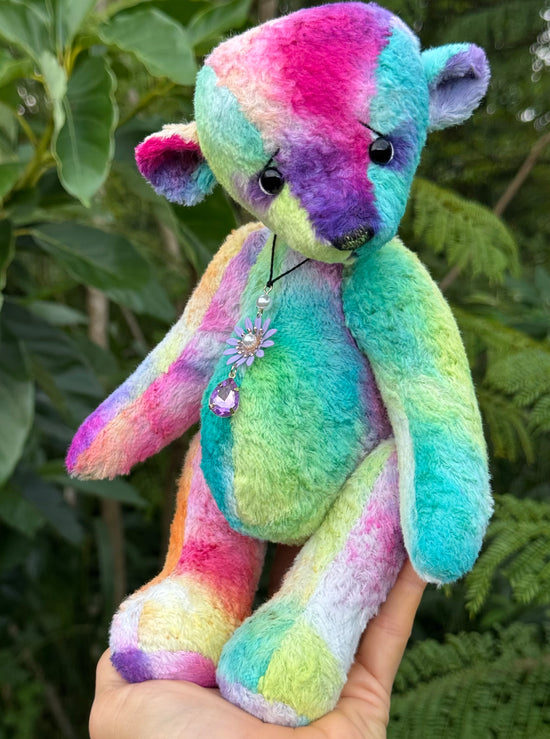 Medley - 10" Hand-dyed Rainbow Viscose artist bear by Emma's Bears - OOAK