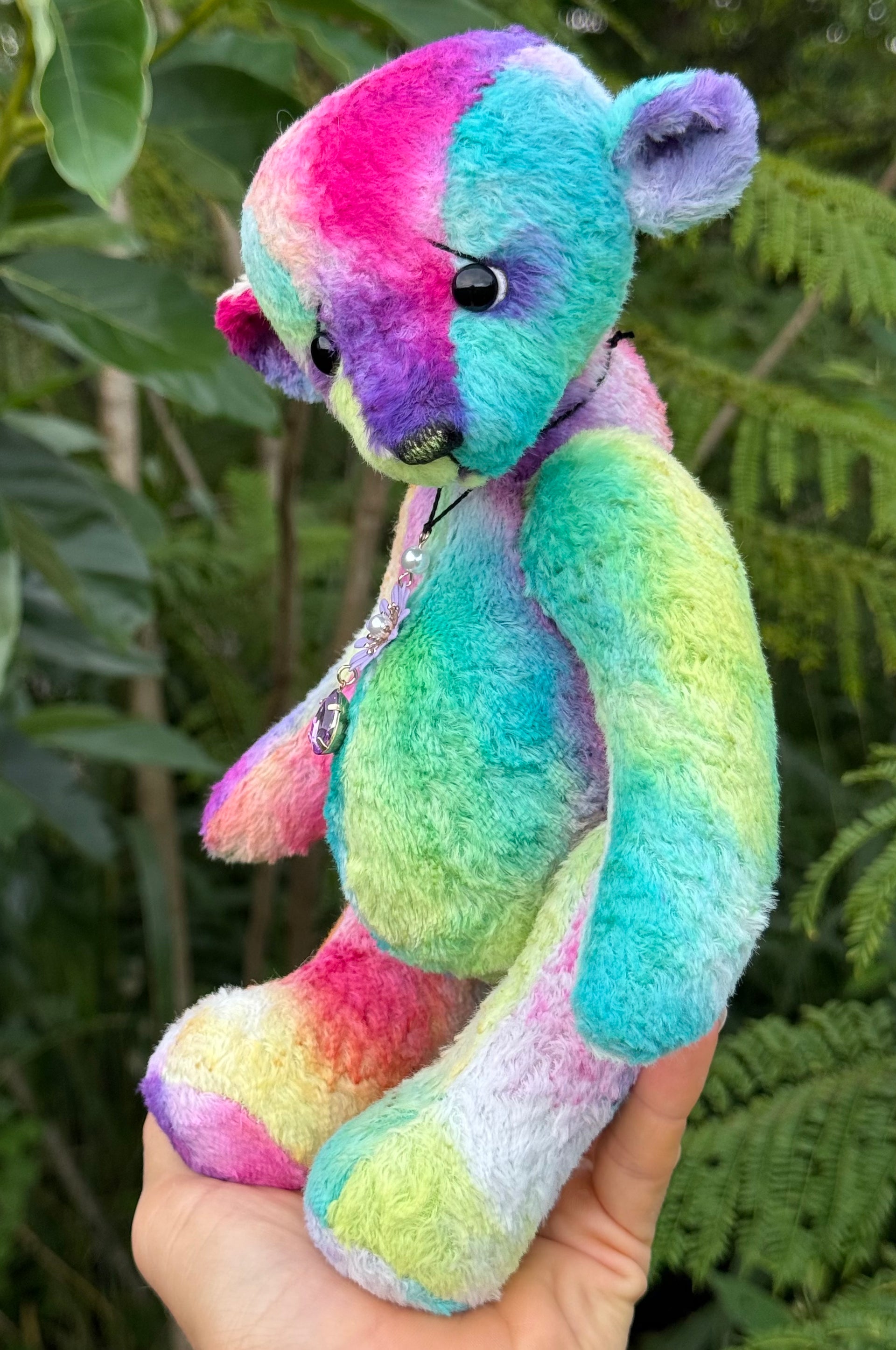 Medley - 10" Hand-dyed Rainbow Viscose artist bear by Emma's Bears - OOAK