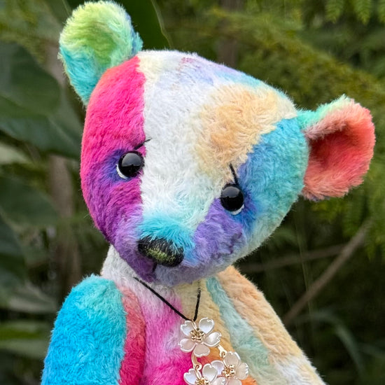 Motley - 10" Hand-dyed Rainbow Viscose artist bear by Emma's Bears - OOAK