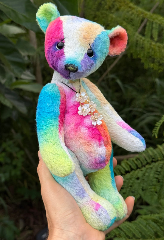 Motley - 10" Hand-dyed Rainbow Viscose artist bear by Emma's Bears - OOAK