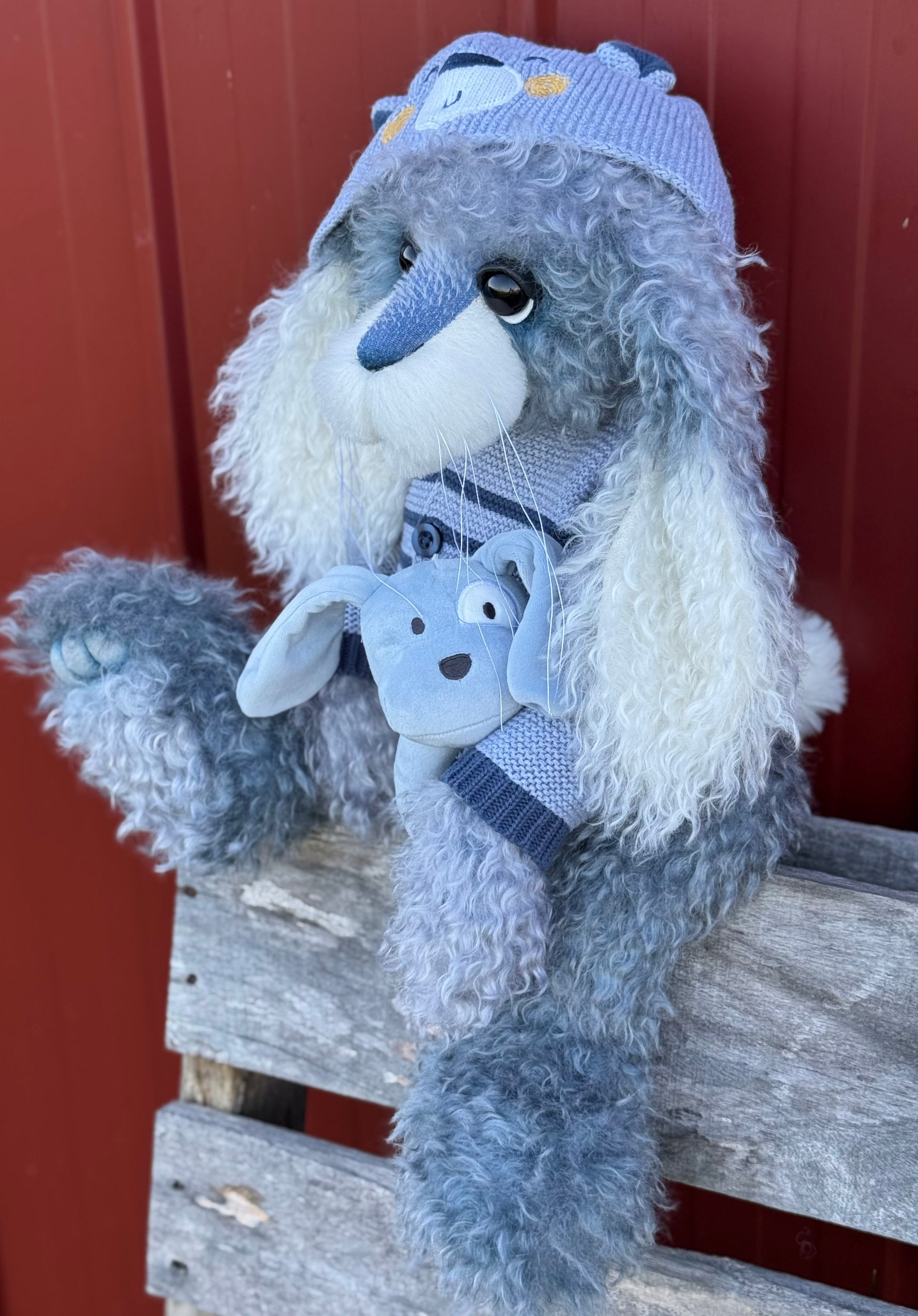 Cottontail Peep - 22" Silvery Blue Mohair Easter Artist Bunny by Emma's Bears - OOAK