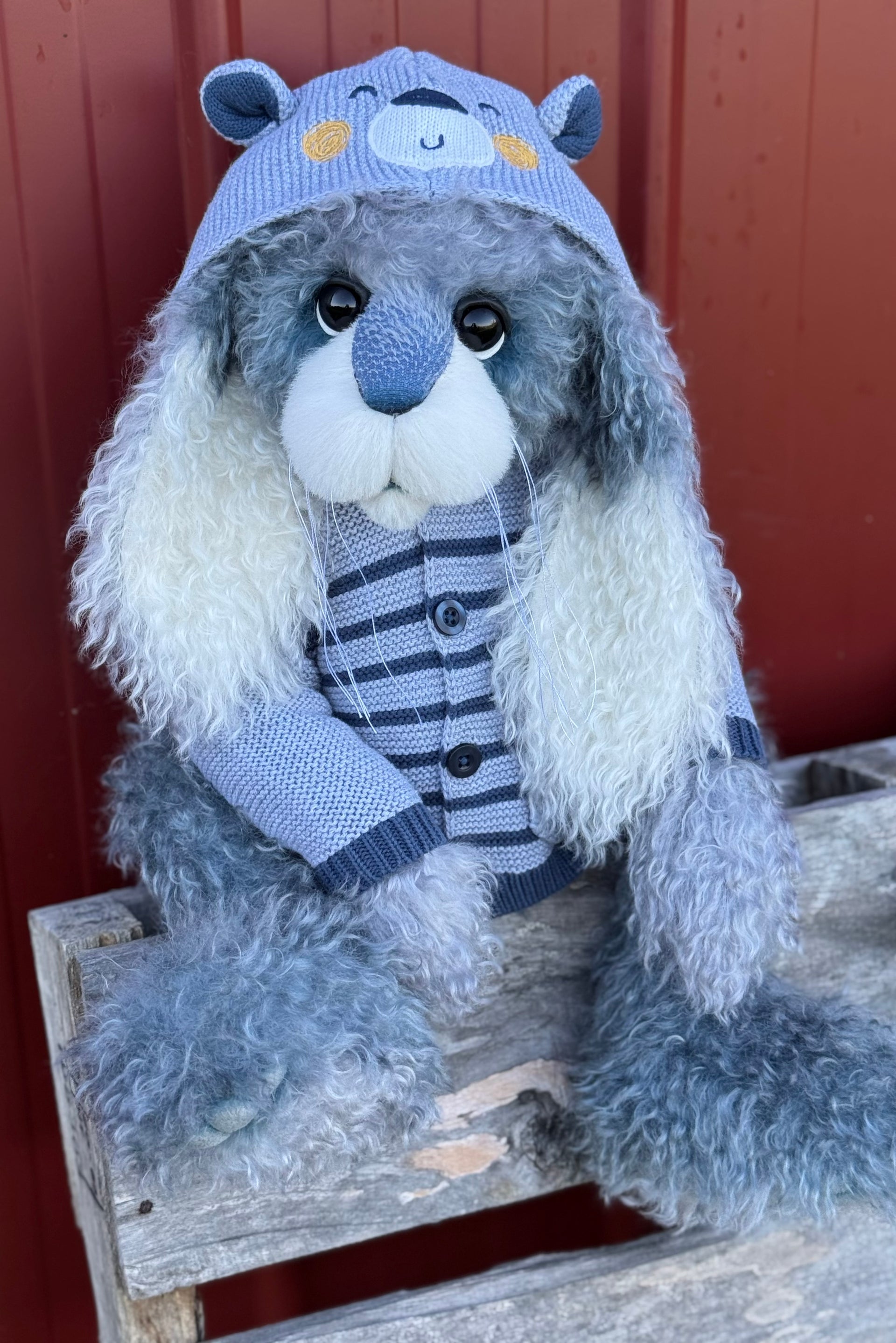 Cottontail Peep - 22" Silvery Blue Mohair Easter Artist Bunny by Emma's Bears - OOAK