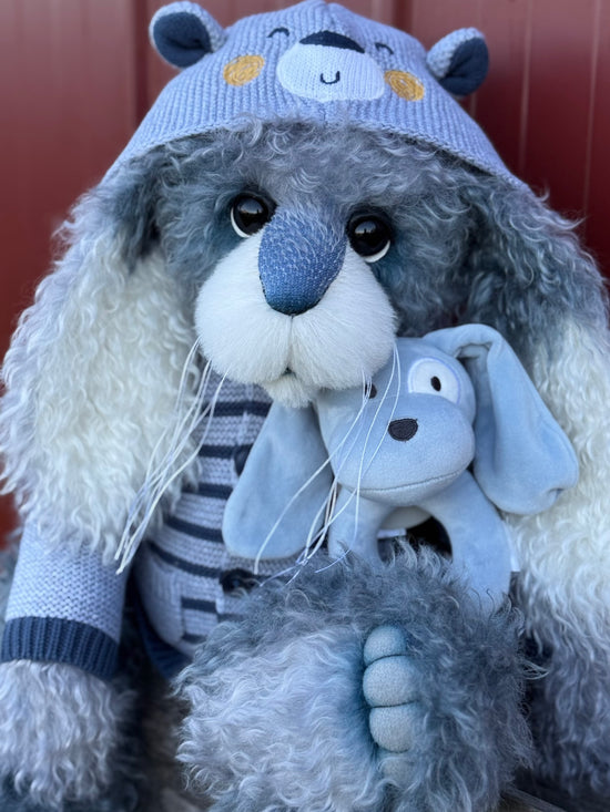 Cottontail Peep - 22" Silvery Blue Mohair Easter Artist Bunny by Emma's Bears - OOAK