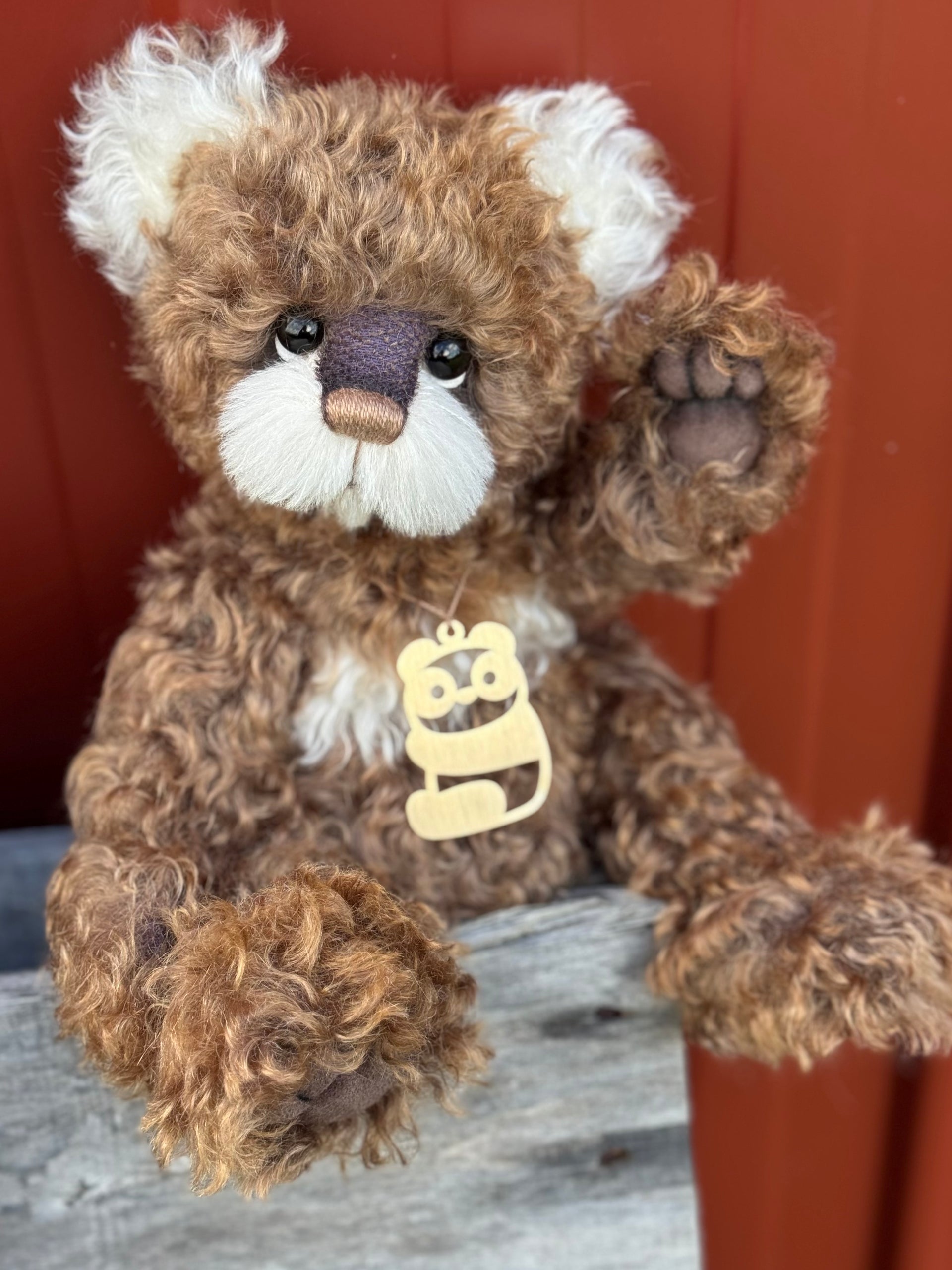 Button - 12" Hand-dyed curly kid mohair Artist Bear by Emma's Bears - OOAK