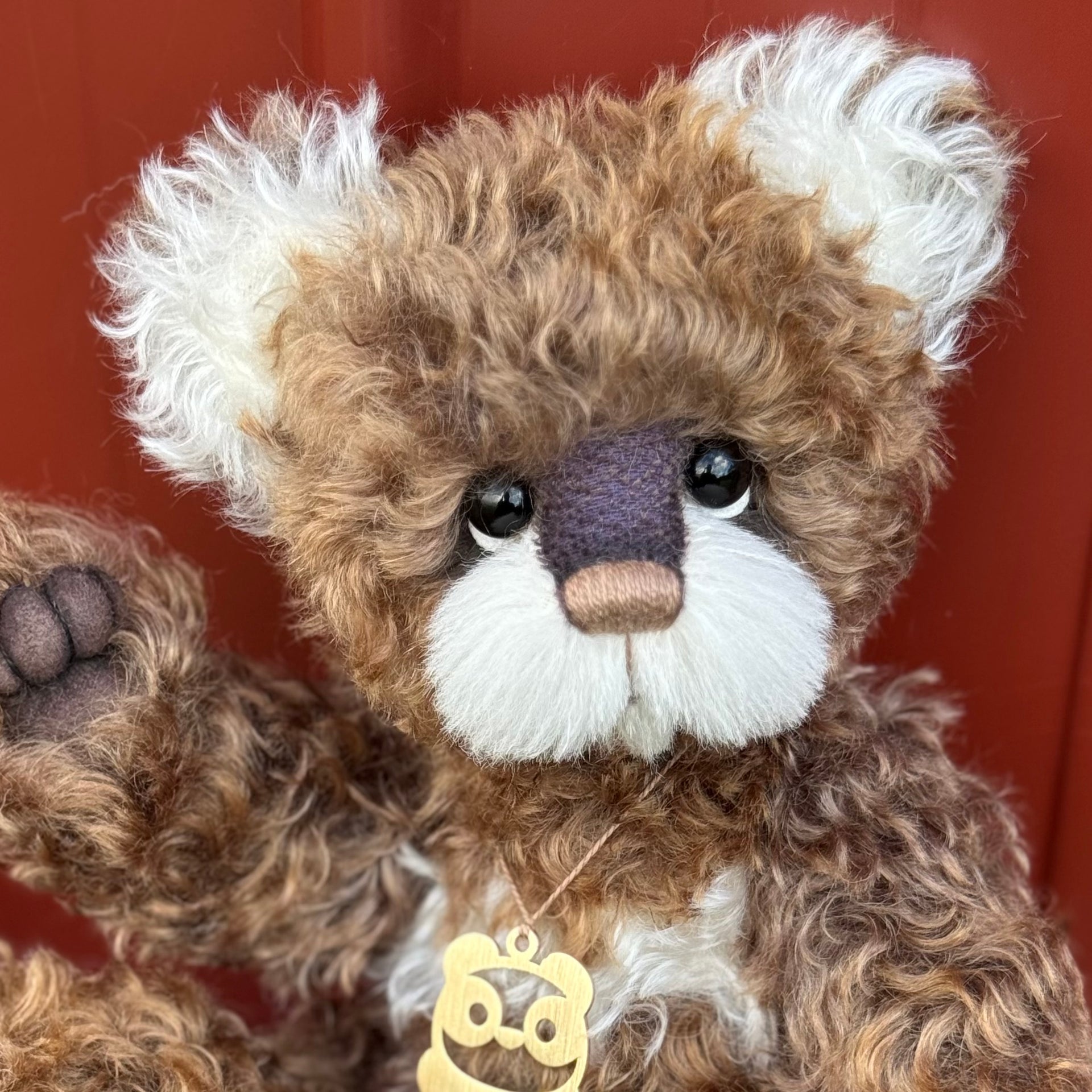 Button - 12" Hand-dyed curly kid mohair Artist Bear by Emma's Bears - OOAK