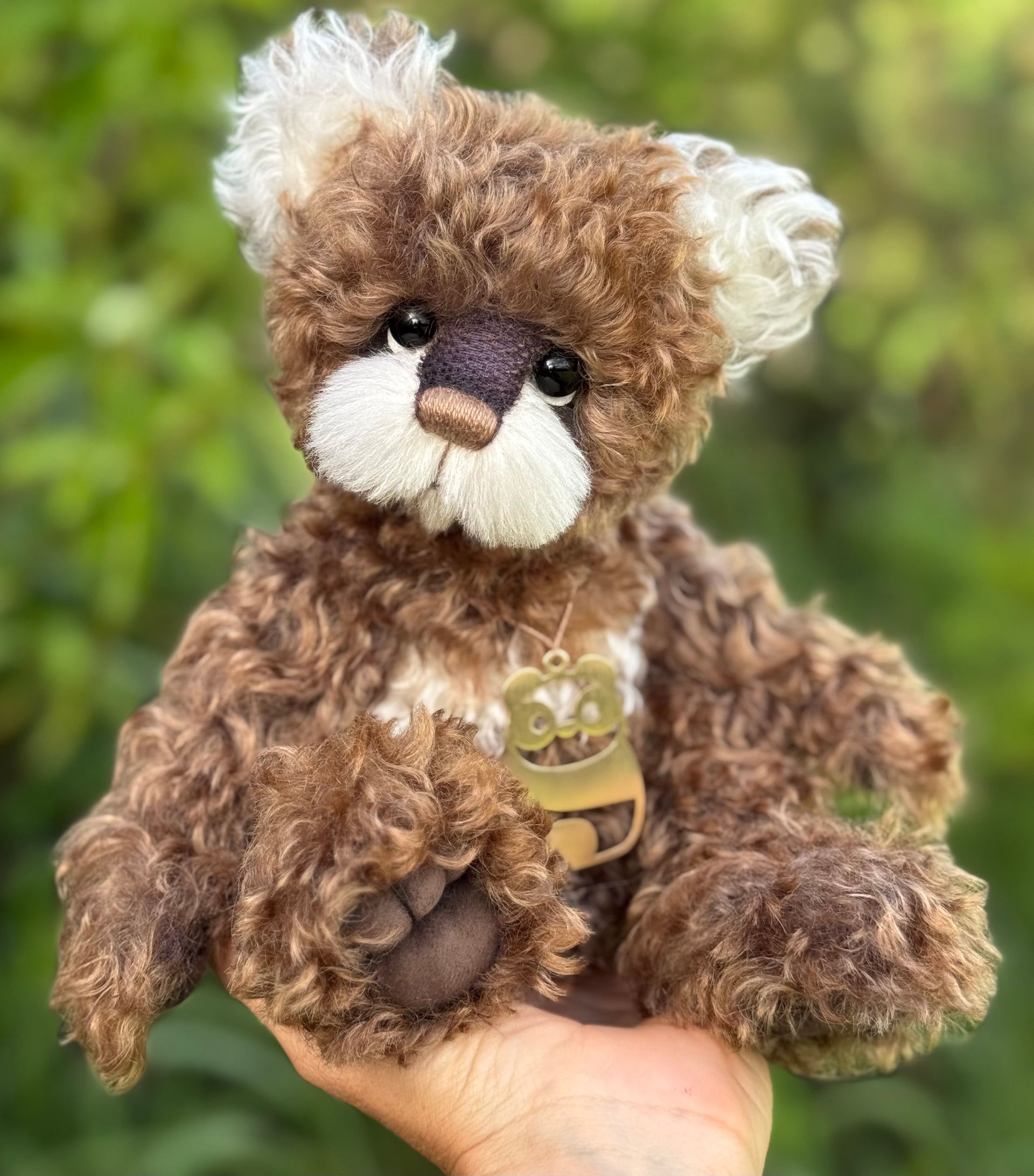 Button - 12" Hand-dyed curly kid mohair Artist Bear by Emma's Bears - OOAK