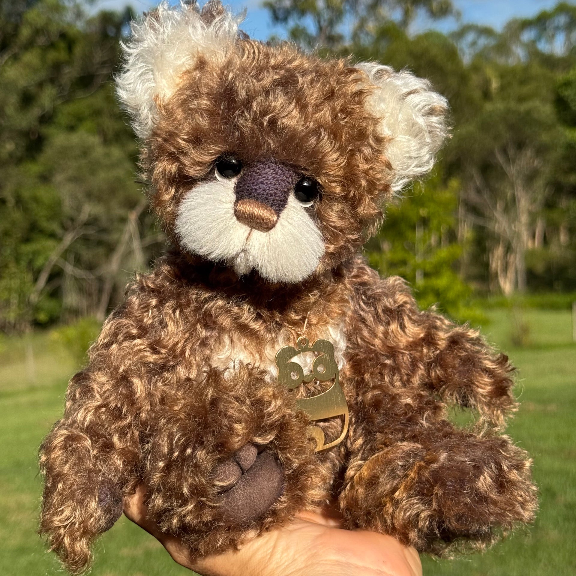 Button - 12" Hand-dyed curly kid mohair Artist Bear by Emma's Bears - OOAK