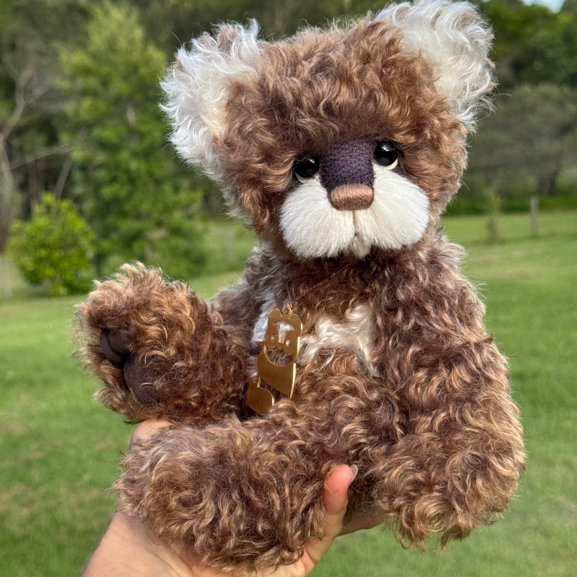 Button - 12" Hand-dyed curly kid mohair Artist Bear by Emma's Bears - OOAK