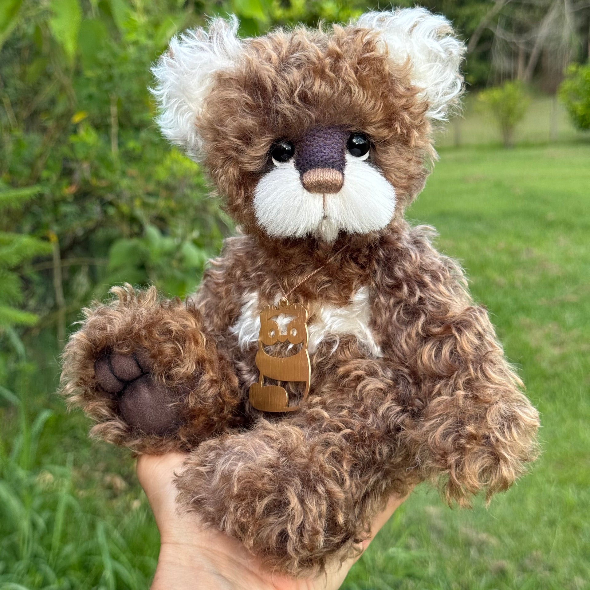 Button - 12" Hand-dyed curly kid mohair Artist Bear by Emma's Bears - OOAK