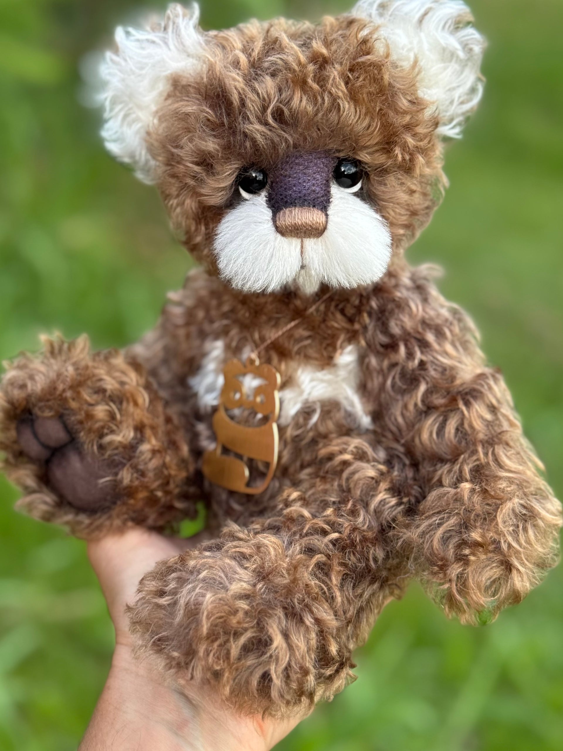 Button - 12" Hand-dyed curly kid mohair Artist Bear by Emma's Bears - OOAK