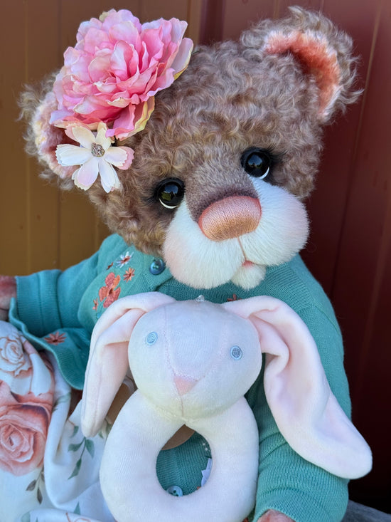 Daisy Nutmeg - 18" Chocolate and Peach Mohair EASTER Artist Bear by Emma's Bears - OOAK