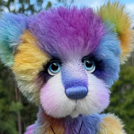 Miss Aurora Starburst - 18" hand dyed alpaca rainbow artist bear by Emmas Bears - OOAK