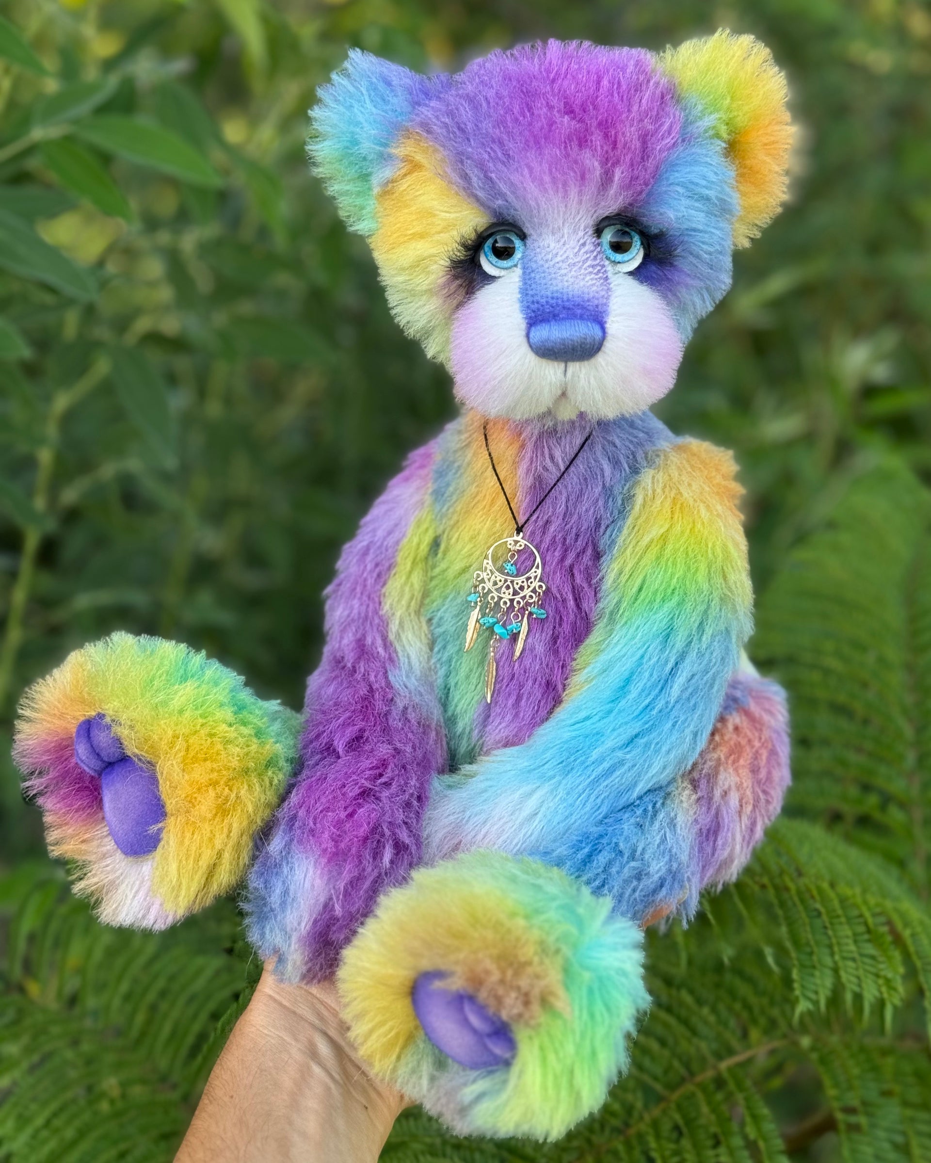 Miss Aurora Starburst - 18" hand dyed alpaca rainbow artist bear by Emmas Bears - OOAK