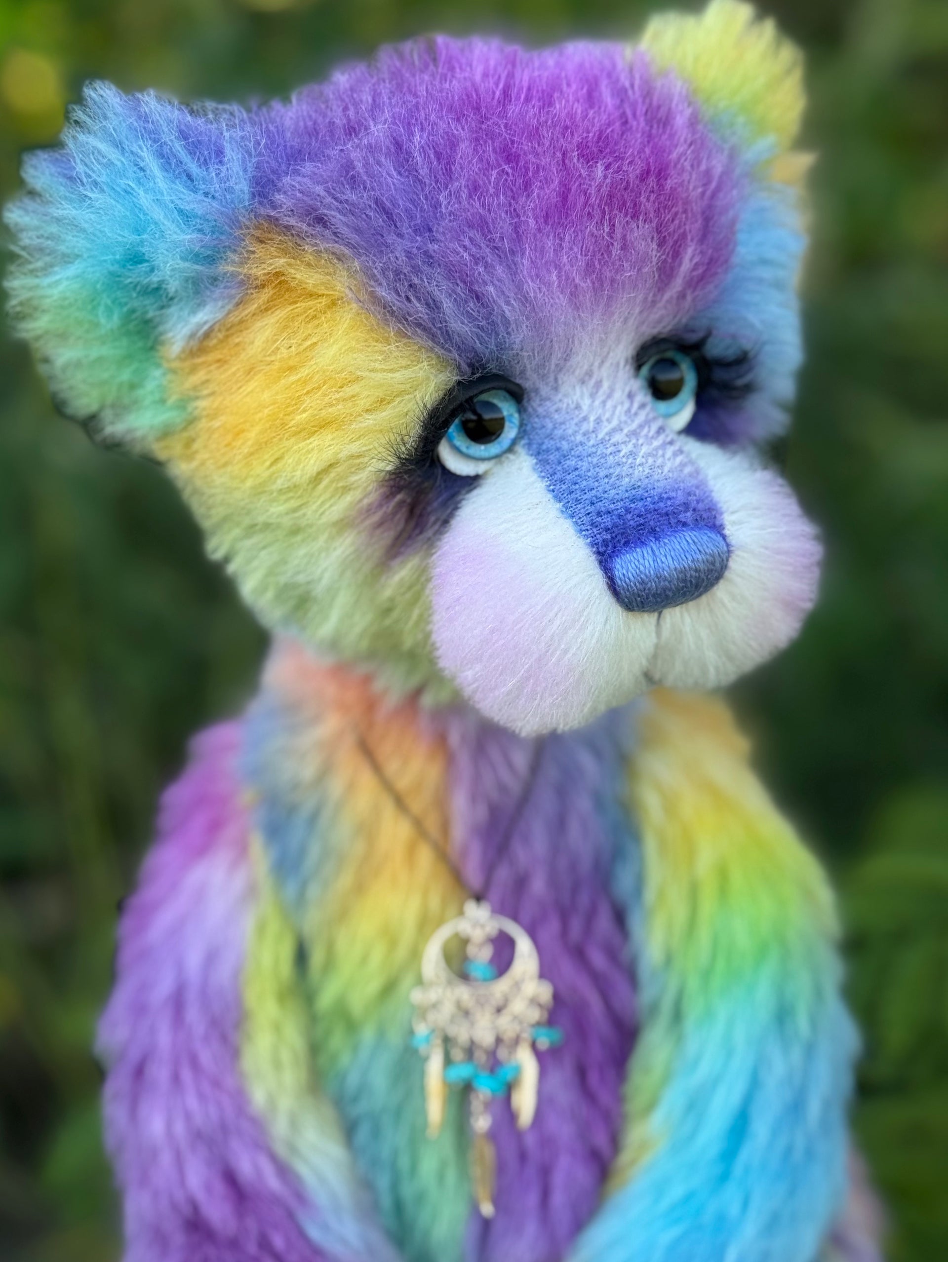 Miss Aurora Starburst - 18" hand dyed alpaca rainbow artist bear by Emmas Bears - OOAK