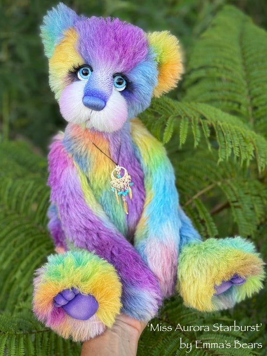 Miss Aurora Starburst - 18" hand dyed alpaca rainbow artist bear by Emmas Bears - OOAK