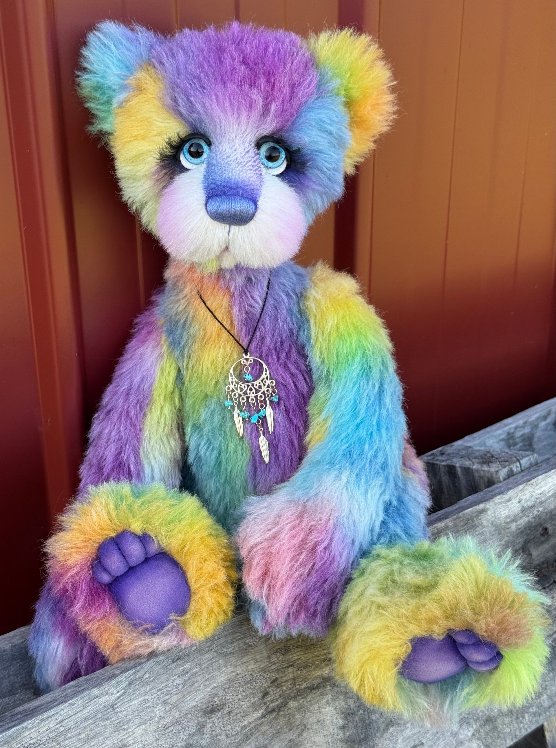 Miss Aurora Starburst - 18" hand dyed alpaca rainbow artist bear by Emmas Bears - OOAK