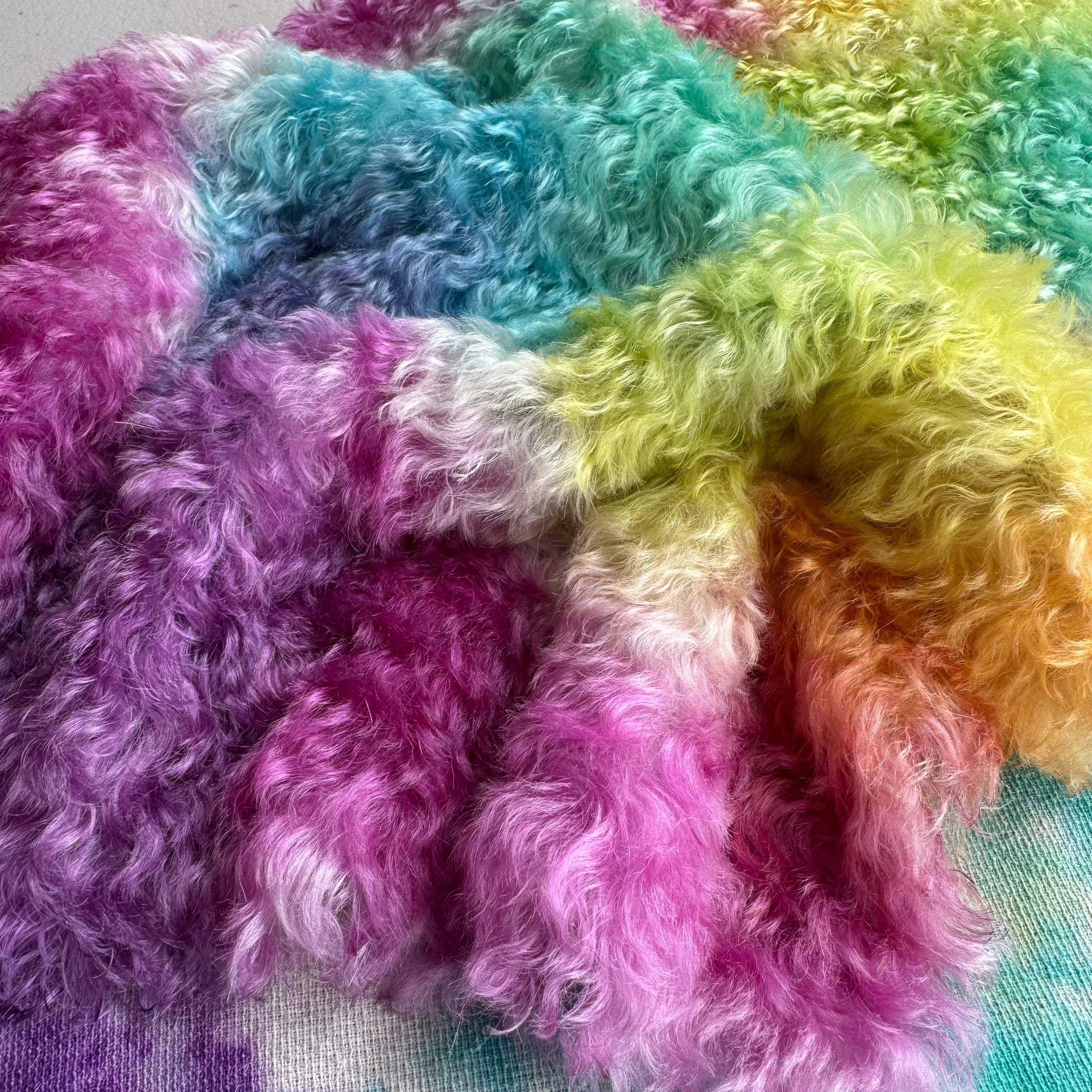 Curly Kid Mohair - Hand Dyed Bright Rainbow Clouds - Fat 1/4m - FEB059