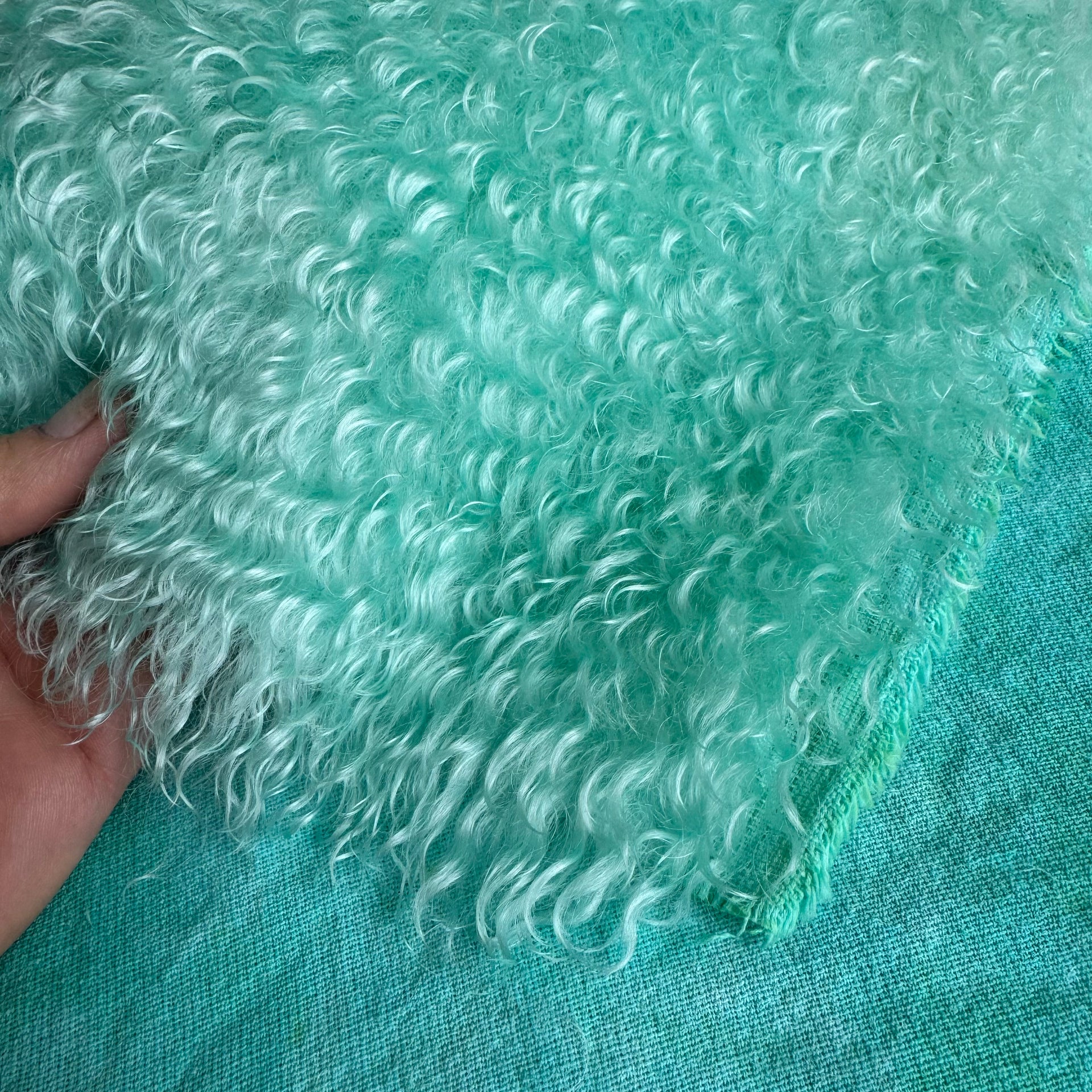 Curlylocks Mohair - Hand Dyed Aqua - Fat 1/8m - FEB083