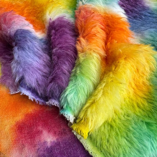 Long Alpaca - Hand Dyed Bright Rainbow Clouds - Fat 1/4m - FEB107