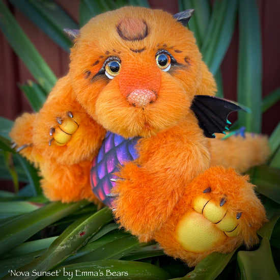 Nova Sunset - 15" hand-dyed alpaca Artist Baby Dragon by Emmas Bears - OOAK