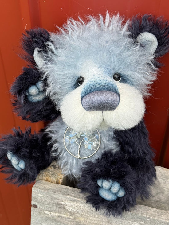 Tangle - 11" Grey and navy blue mohair artist bear by Emma's Bears - OOAK