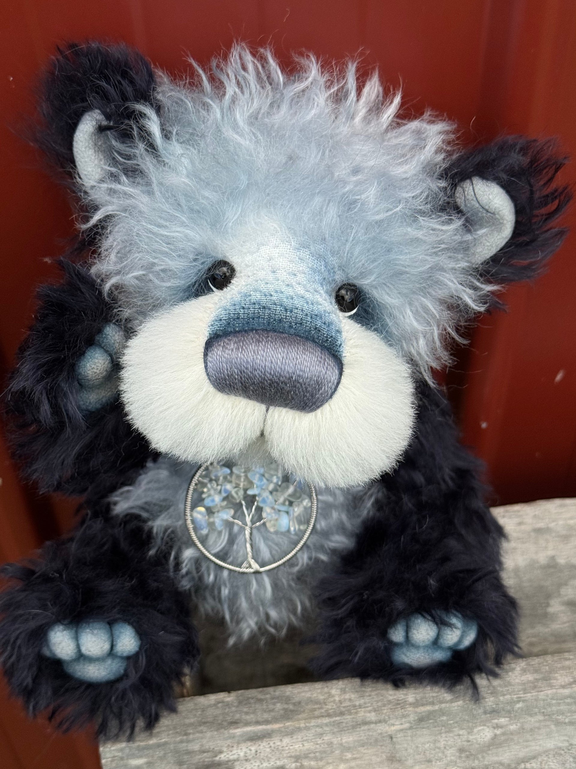Tangle - 11" Grey and navy blue mohair artist bear by Emma's Bears - OOAK