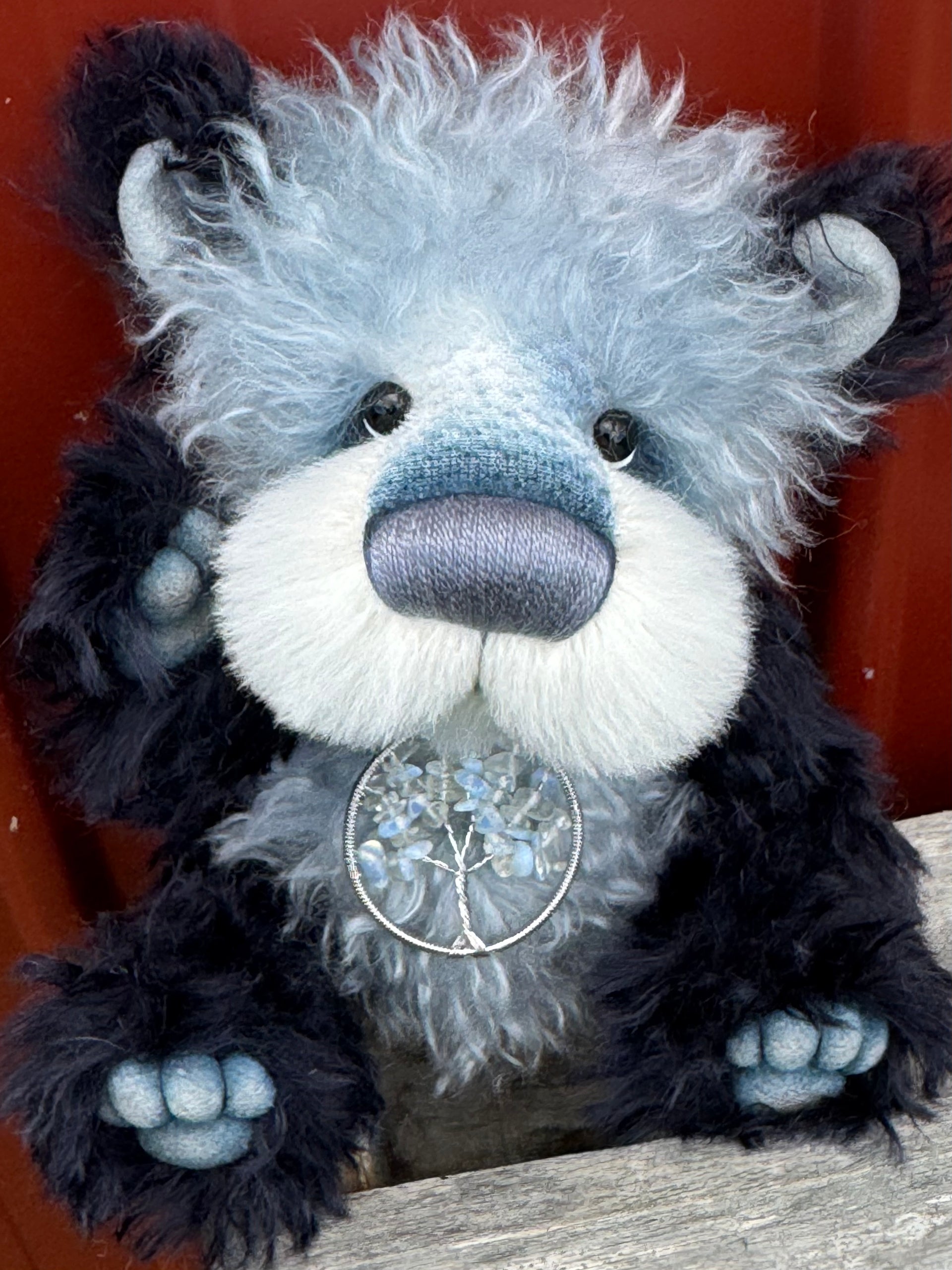 Tangle - 11" Grey and navy blue mohair artist bear by Emma's Bears - OOAK