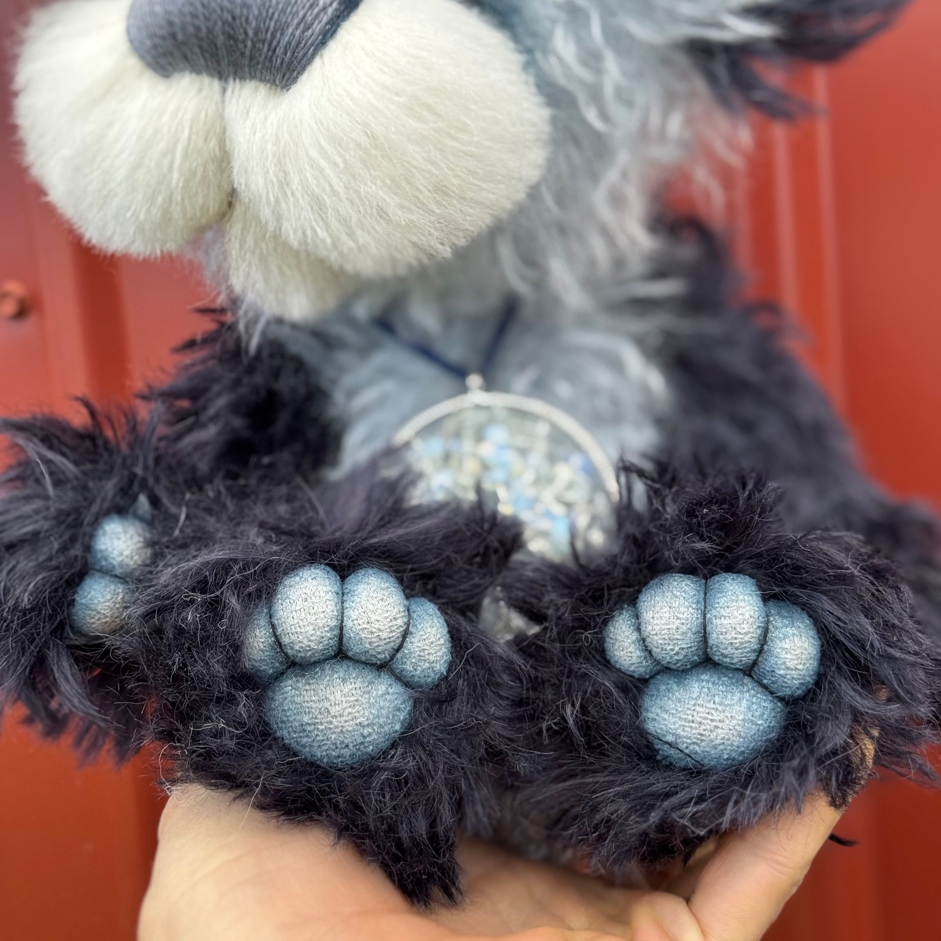 Tangle - 11" Grey and navy blue mohair artist bear by Emma's Bears - OOAK