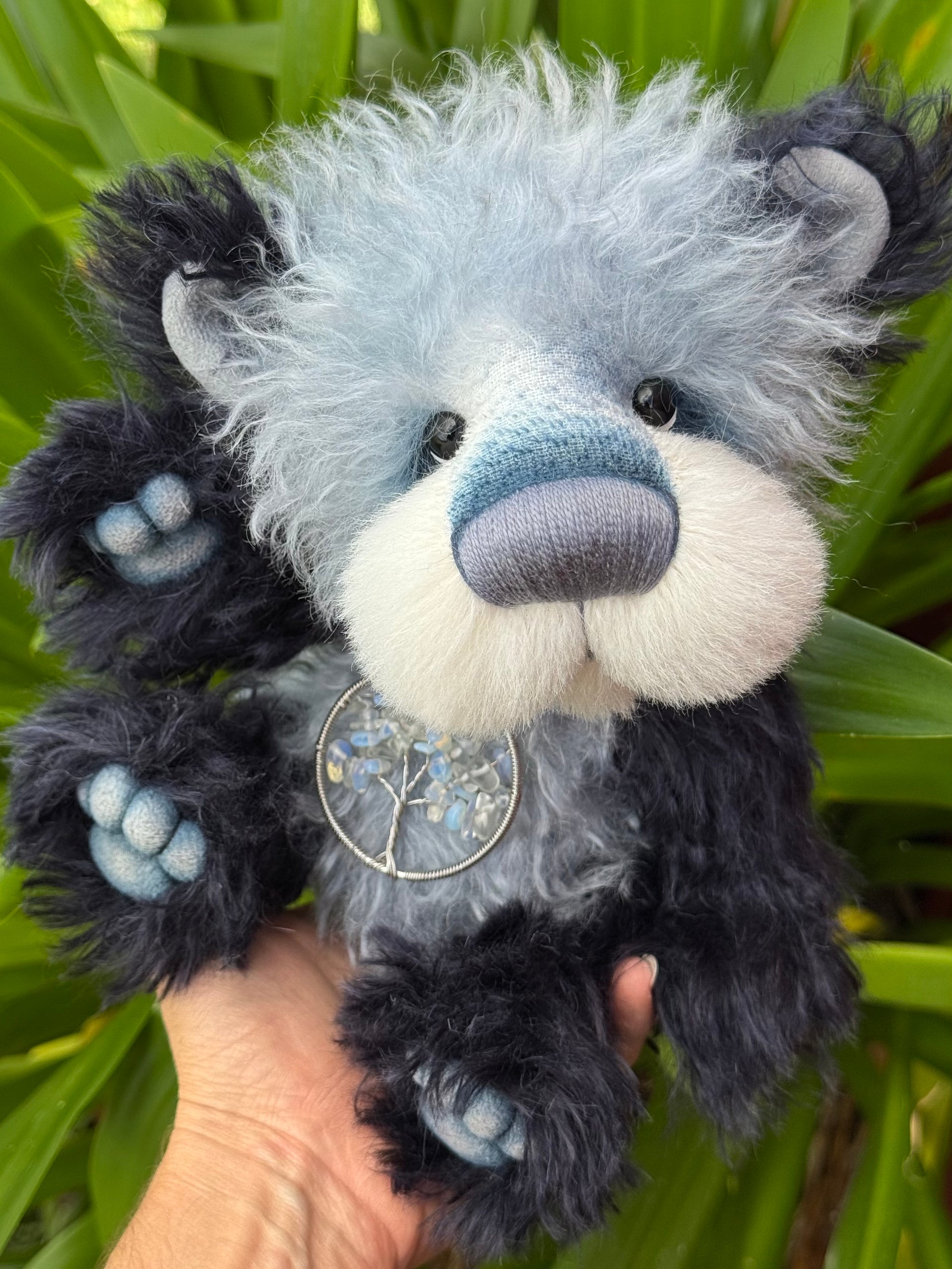 Tangle - 11" Grey and navy blue mohair artist bear by Emma's Bears - OOAK