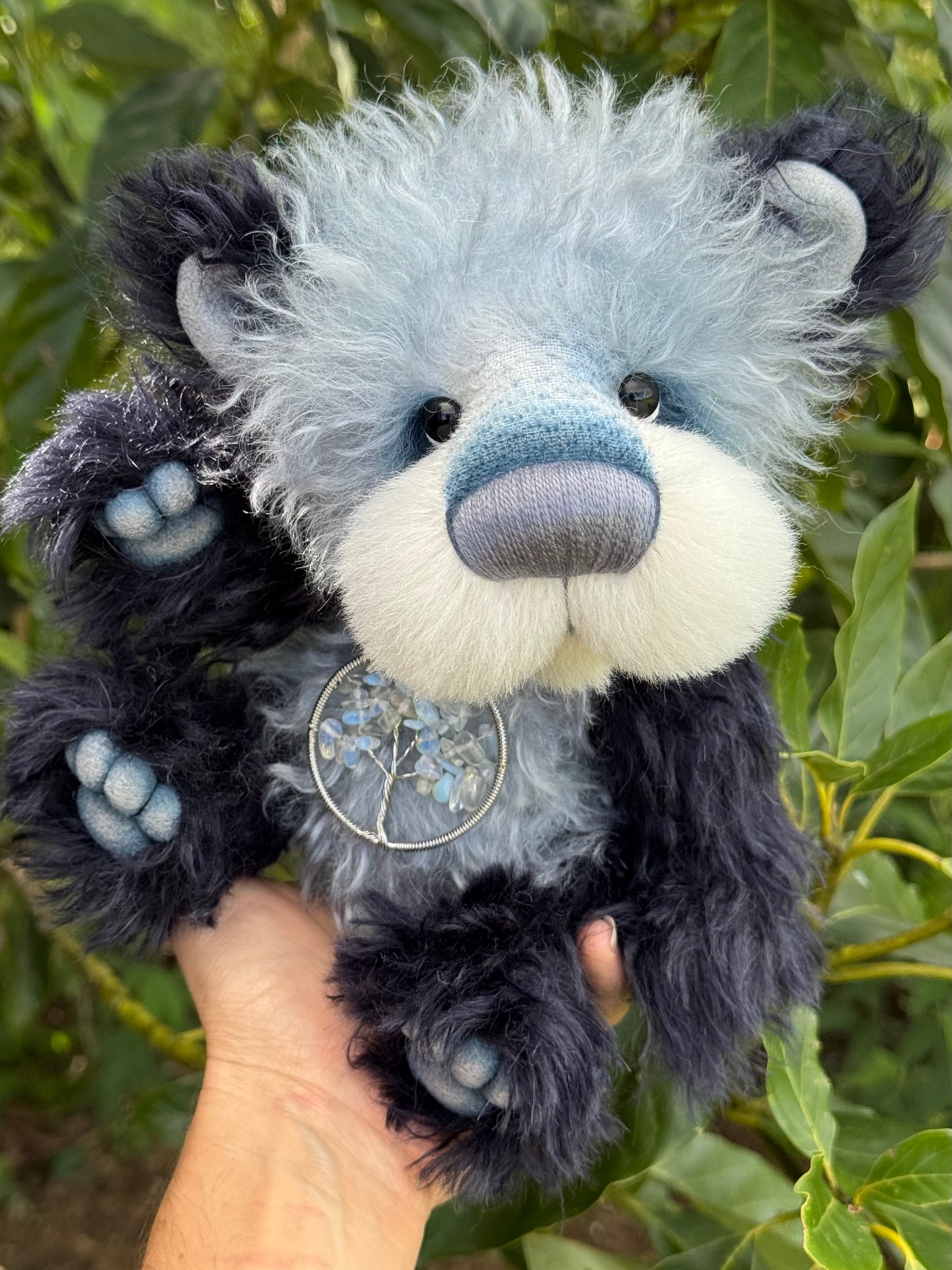 Tangle - 11" Grey and navy blue mohair artist bear by Emma's Bears - OOAK