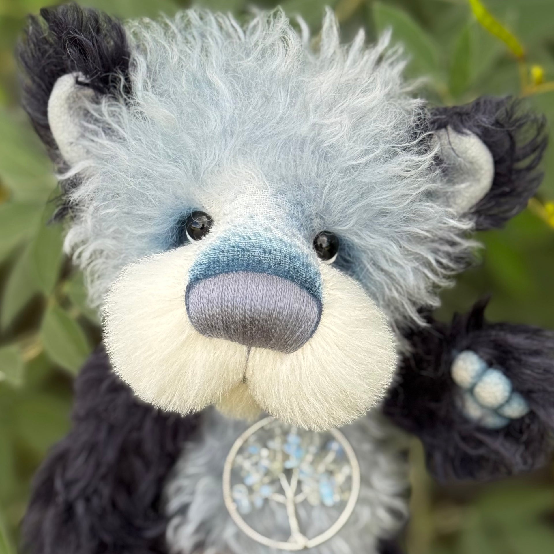 Tangle - 11" Grey and navy blue mohair artist bear by Emma's Bears - OOAK