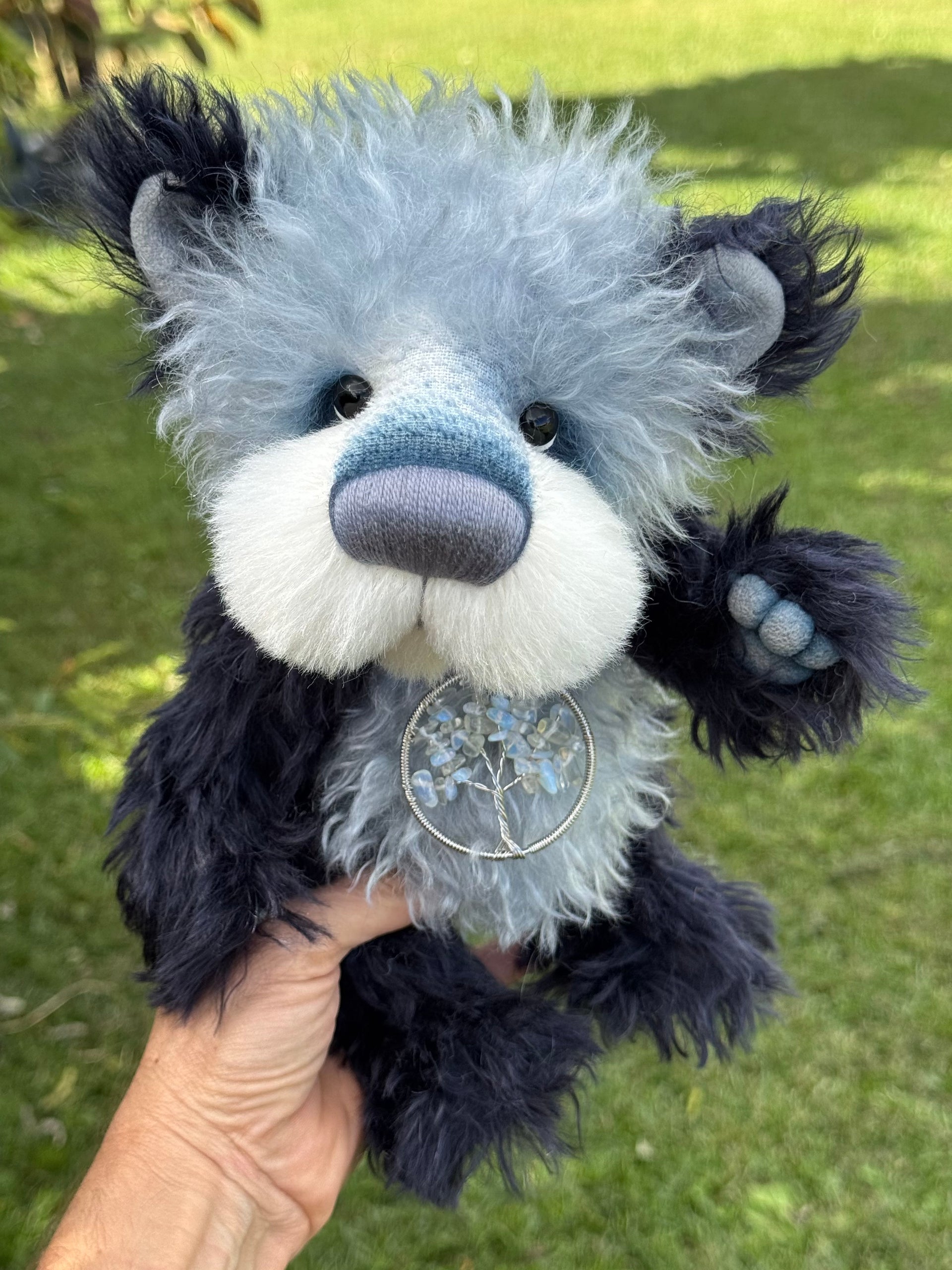 Tangle - 11" Grey and navy blue mohair artist bear by Emma's Bears - OOAK