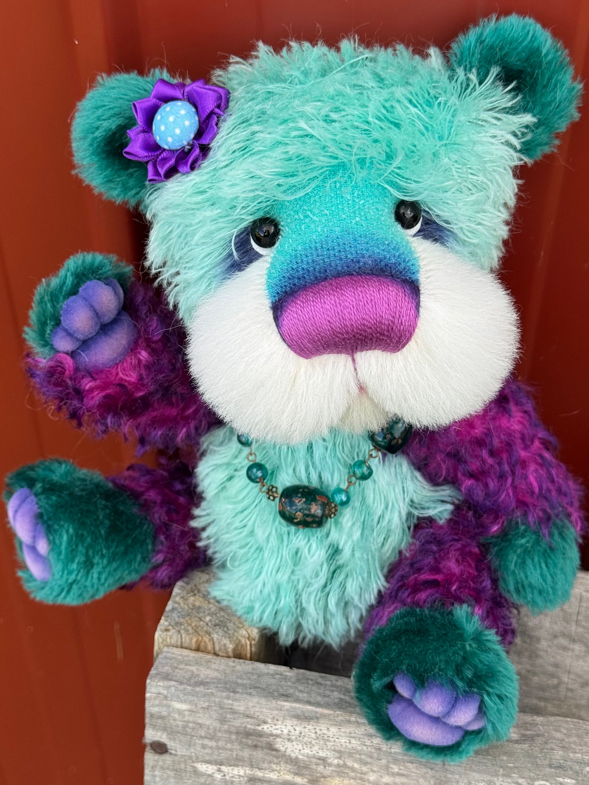 Luna - 11" Teal, turquoise and purple mohair artist bear by Emma's Bears - OOAK